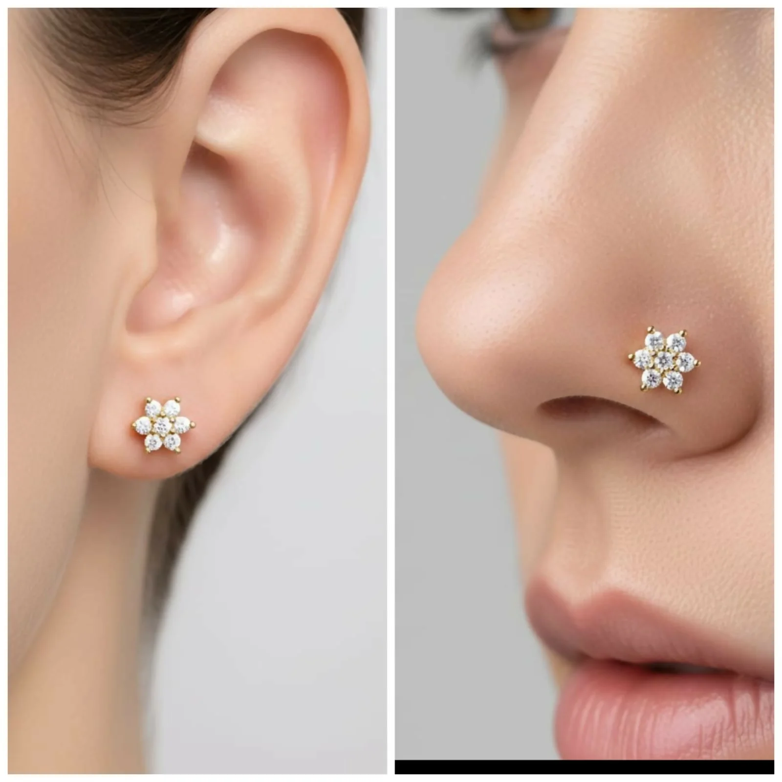Gold Plated Crystal Flower Labret Flat Back AD Stud Earring Pack of 1 PCS - Image 4