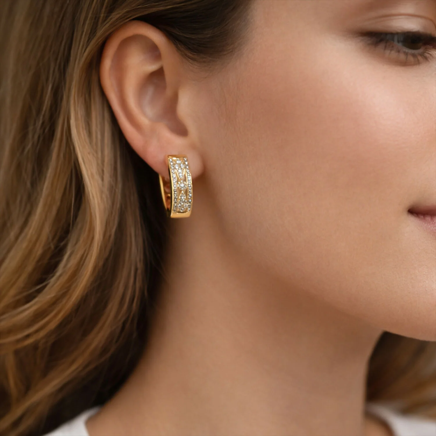 Gold Plated Cubic Zirconia Stud Earrings for Women - Image 2