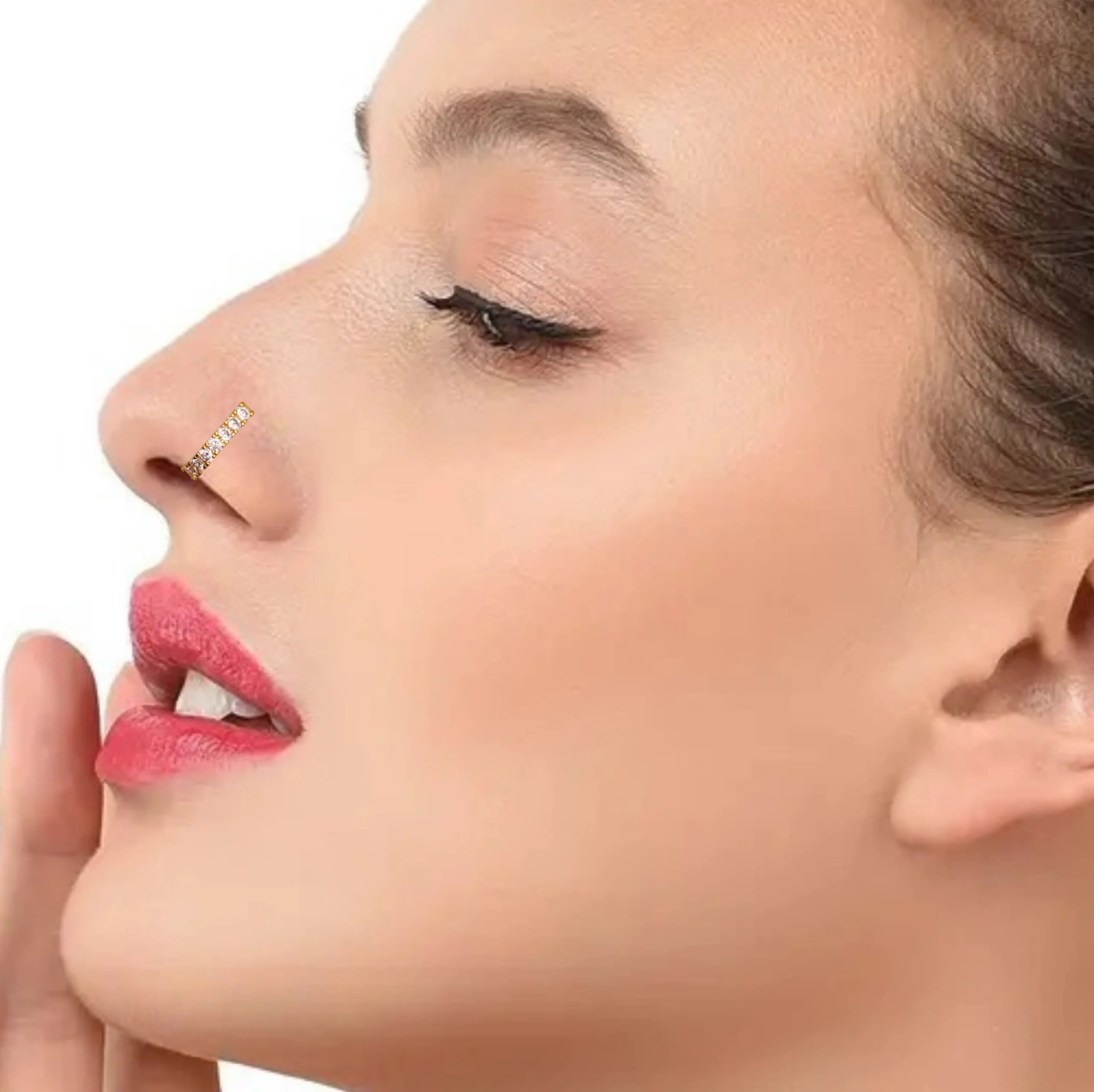Gold-Plated CZ Line Nose Ring | Elegant Daily Wear Nosepin - Image 3