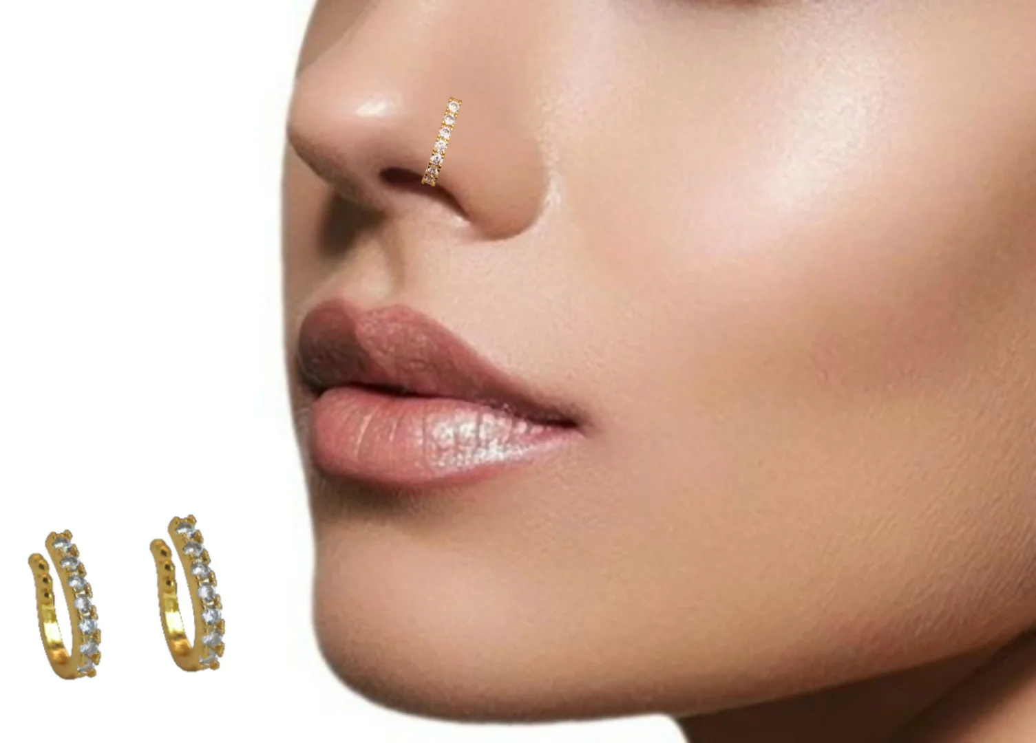 Gold-Plated CZ Lined Nose Ring Pair | Stylish Daily Wear Nosepins - Image 4
