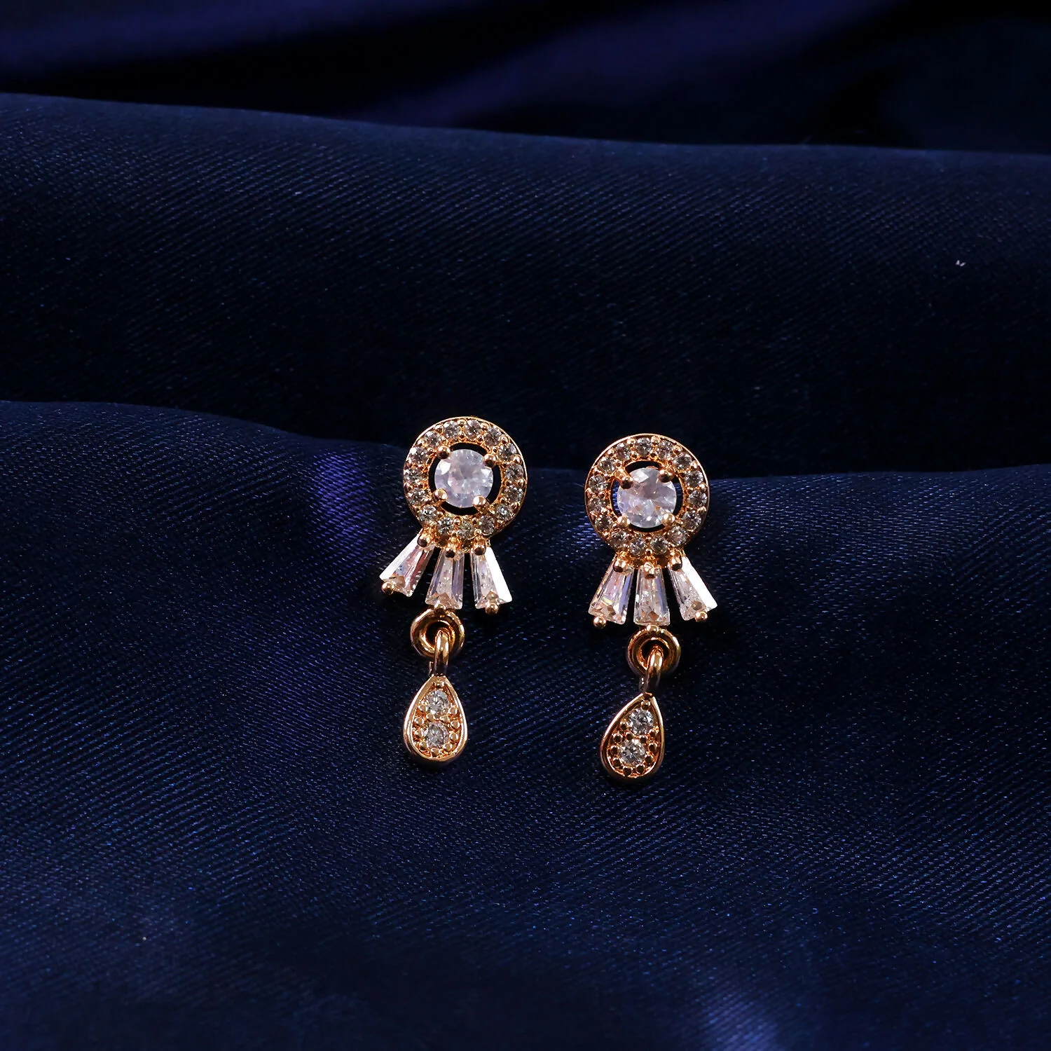 Elegant Gold Finish Round Stud Earrings with Drop Design for Women & Girl - Image 4