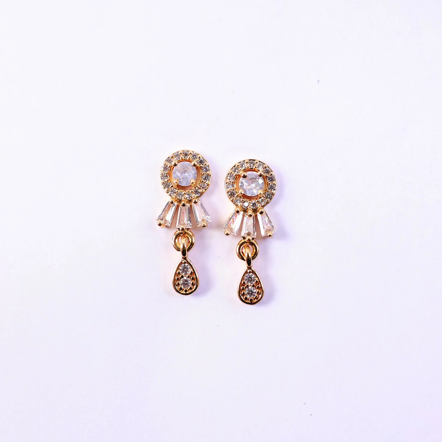 Elegant Gold Finish Round Stud Earrings with Drop Design for Women & Girl - Image 5