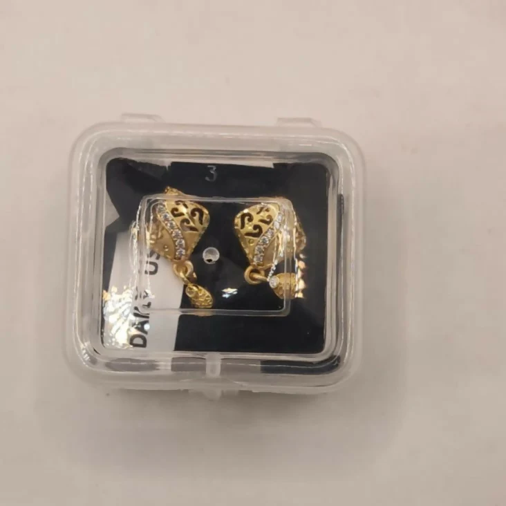 Gold Plated Daily Use Rhombus Drop Earrings with Filigree Detailing and AD - Image 4