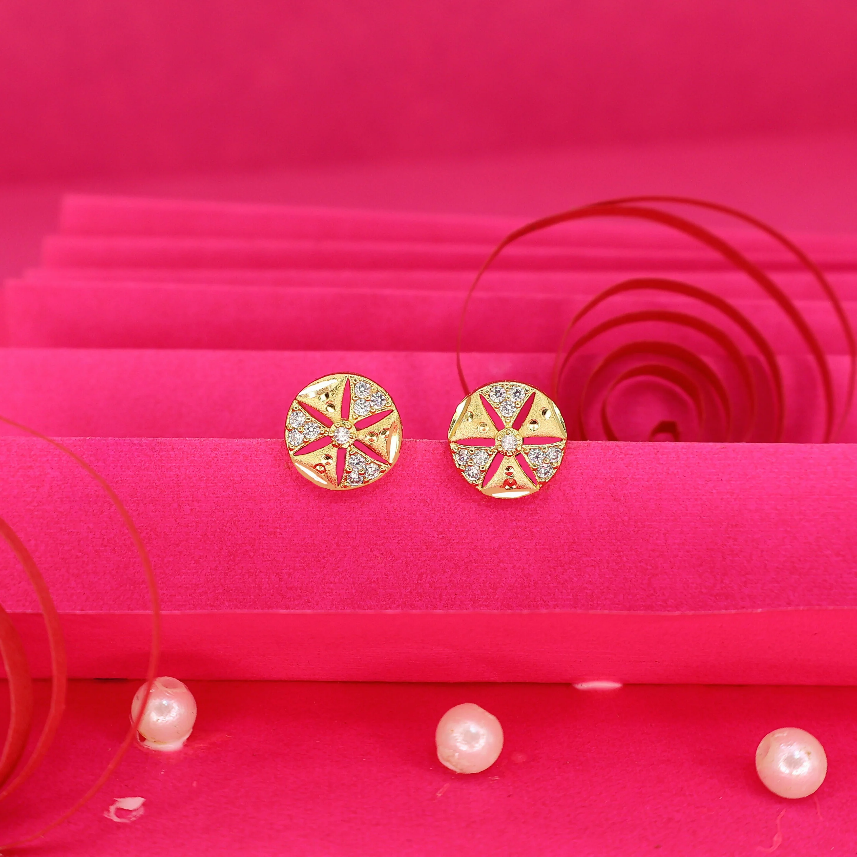 Gold-Plated Diamond-Cut Stud Earringsfor women and girls - Image 2
