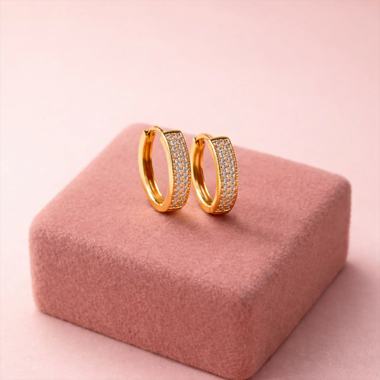 Gold Plated Diamond Hoop Earrings for Women. - Image 3