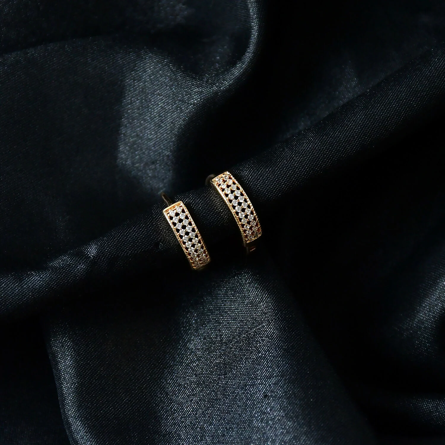 Gold Plated Diamond Hoop Earrings for Women. - Image 4