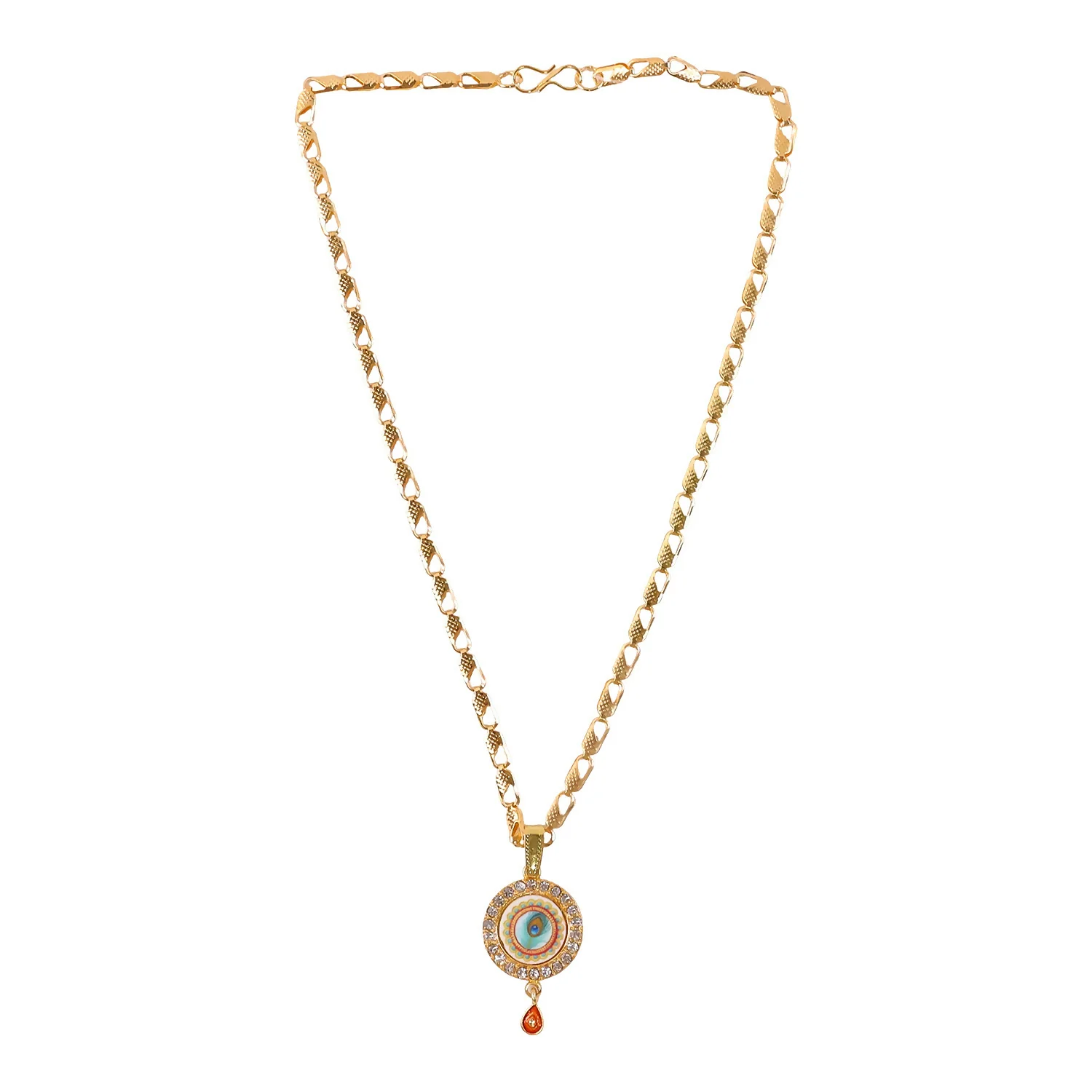 Gold Plated Evil Eye Pendant Necklace with Morpich Crystal Border - Image 5
