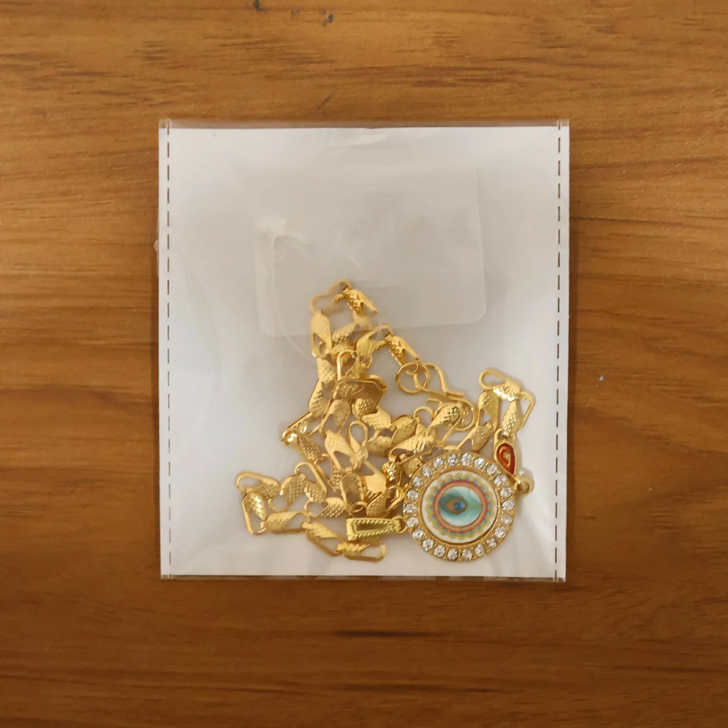 Gold Plated Evil Eye Pendant Necklace with Morpich Crystal Border - Image 6