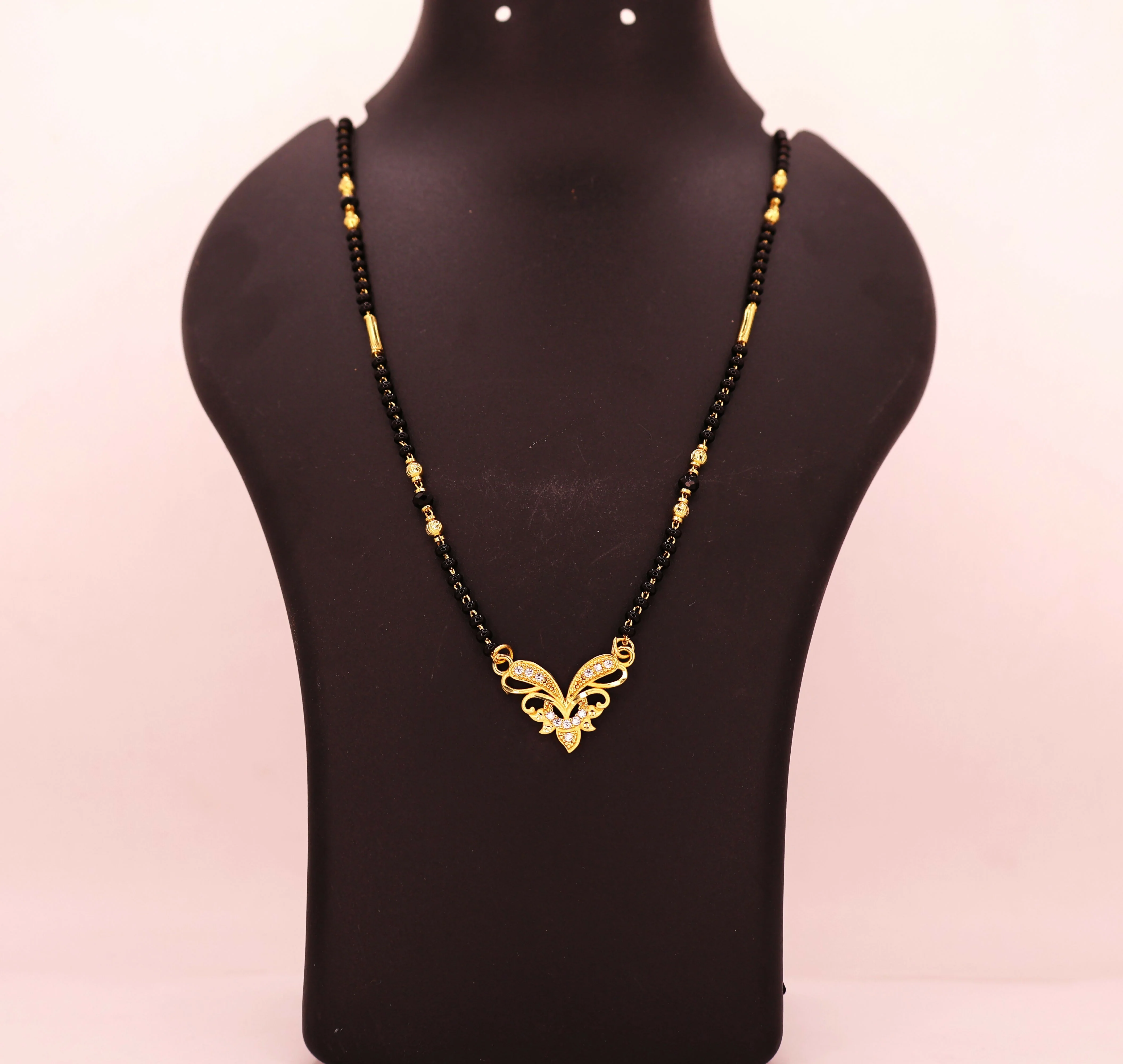 Gold-Plated Floral Butterfly Mangalsutra with Black Beads - Image 4