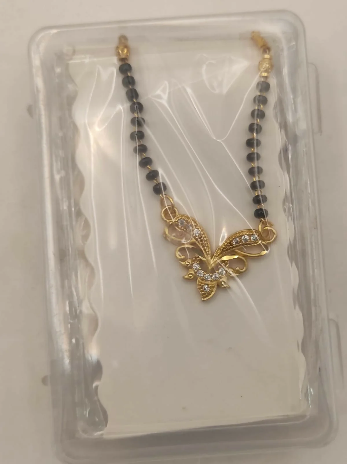 Gold-Plated Floral Butterfly Mangalsutra with Black Beads - Image 5