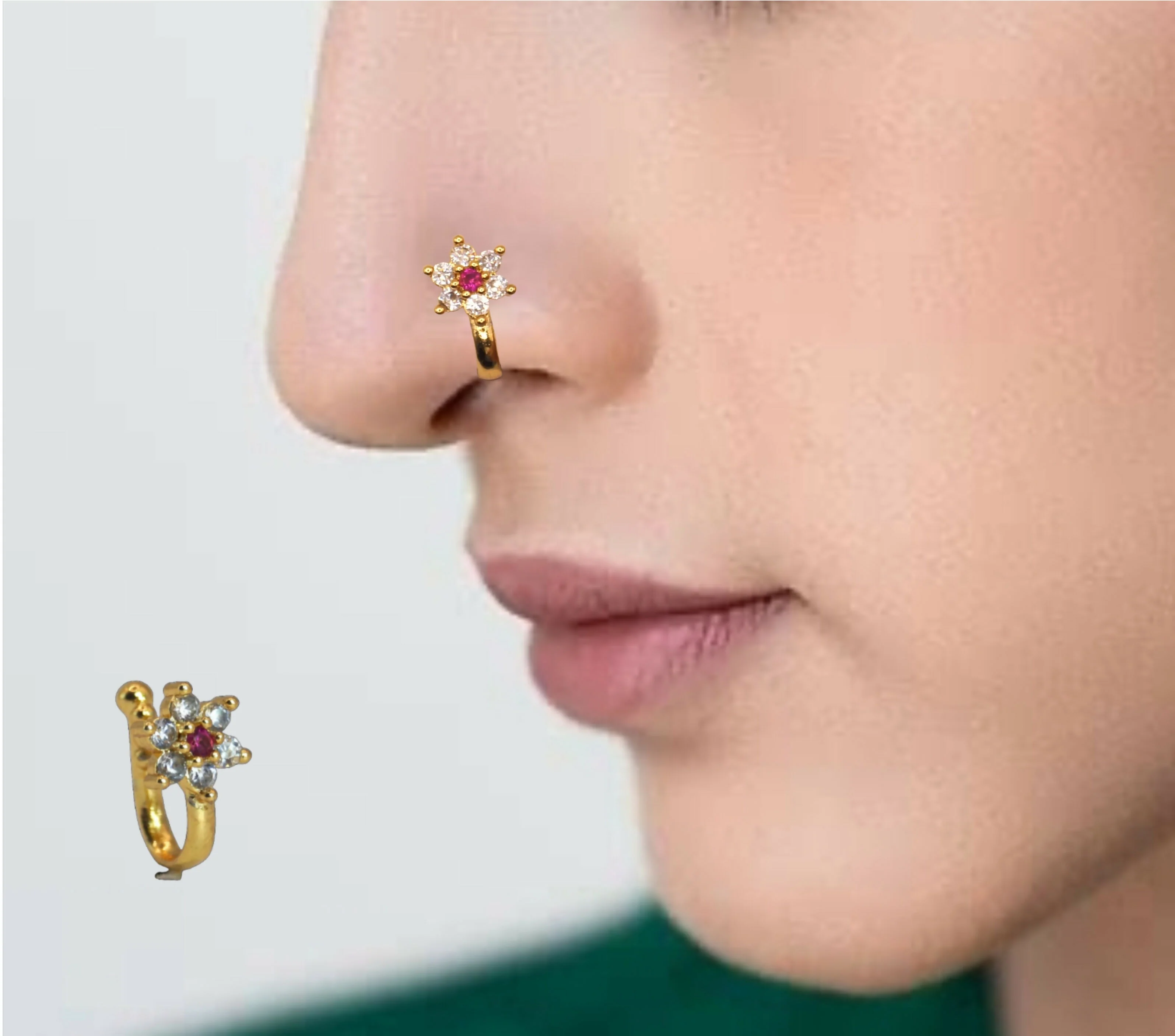Gold-Plated Floral CZ Sparkle Nosepin for Women