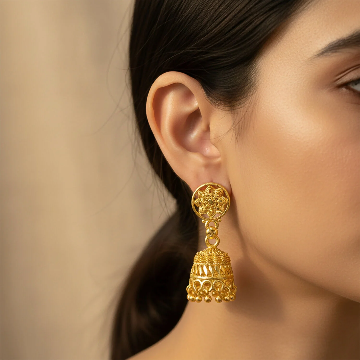 Gold Plated Floral Jhumka Earrings for Women – Traditional Ethnic Party Wear Jewelry - Image 2