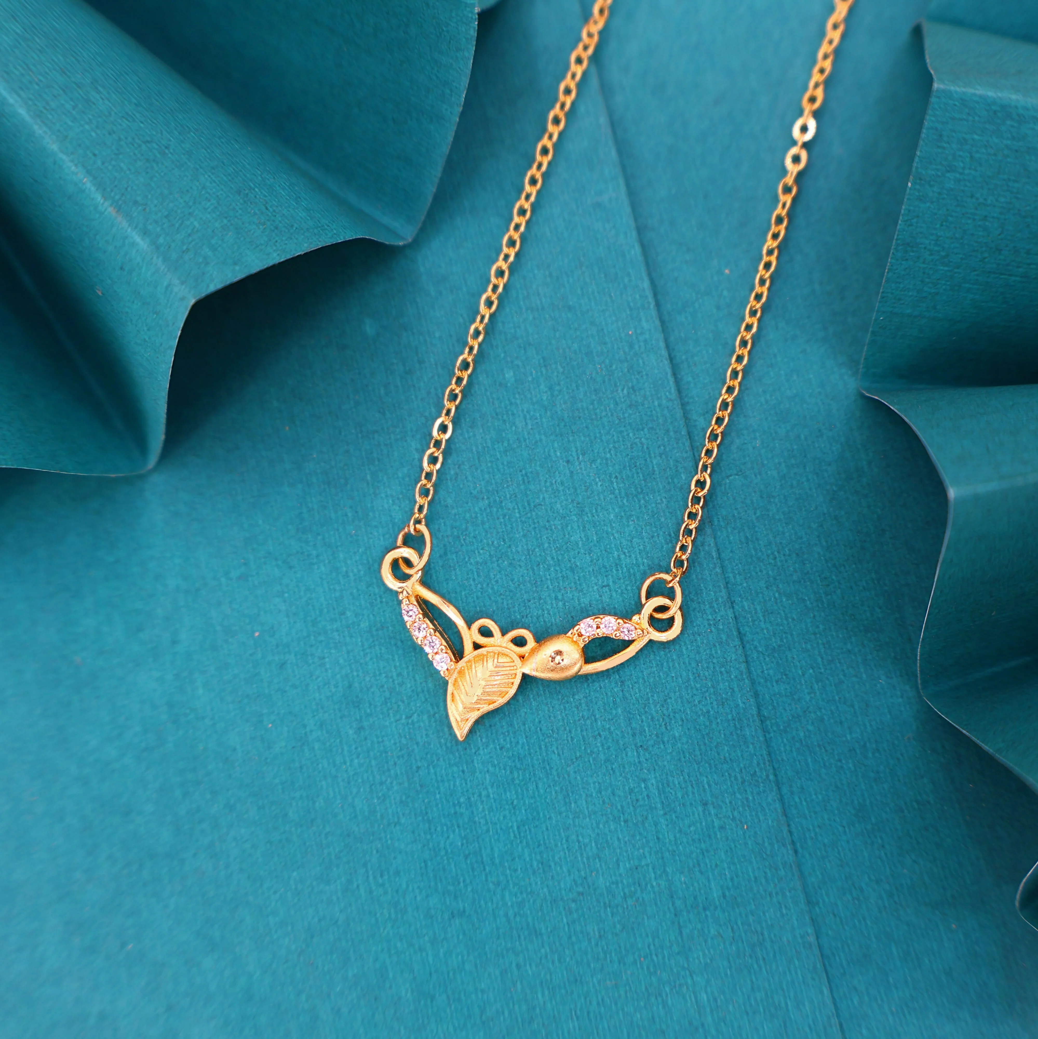 Gold Plated Floral Leaf Necklace with AD For women and girls - Image 2