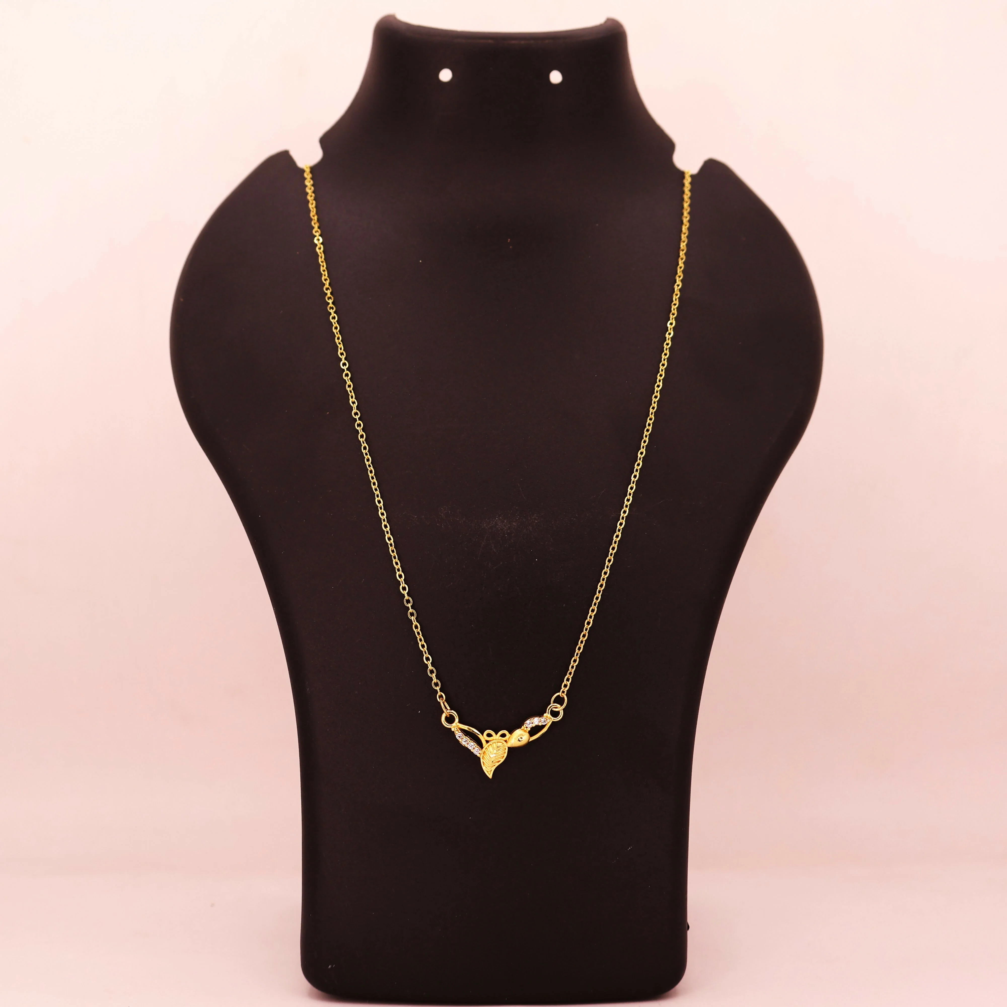 Gold Plated Floral Leaf Necklace with AD For women and girls - Image 4
