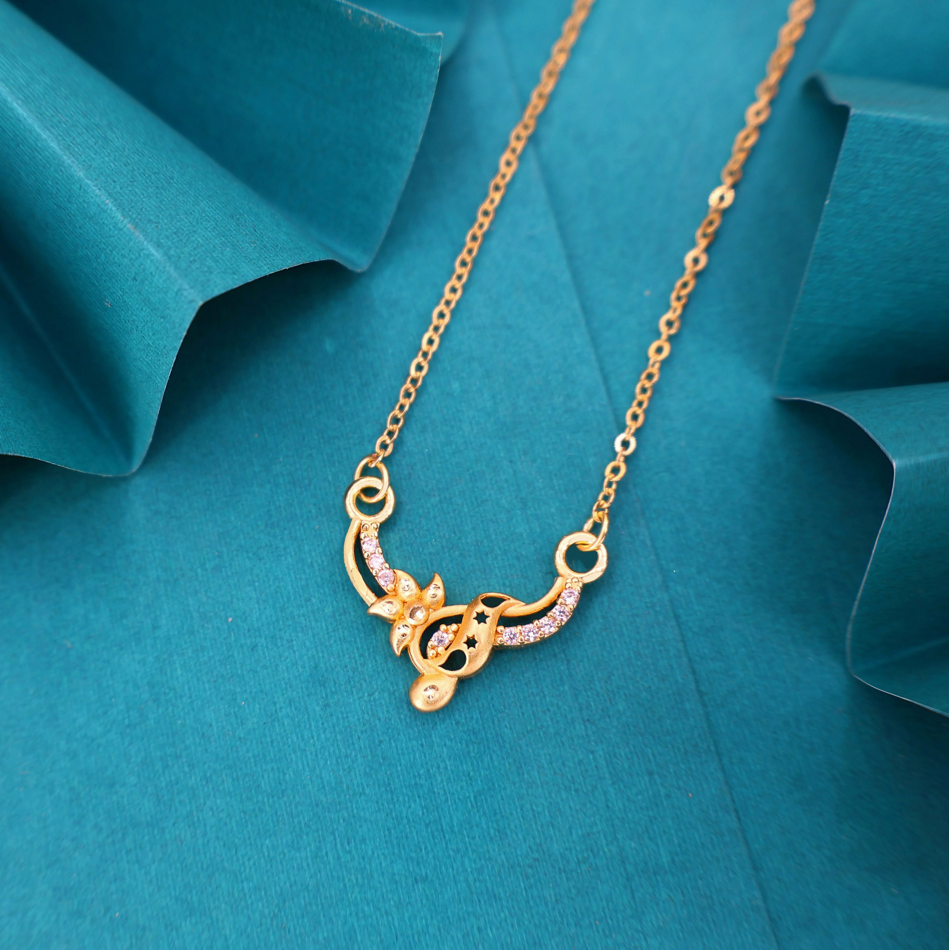 Gold-Plated Floral Pendant Necklace with AD For women and girls - Image 2