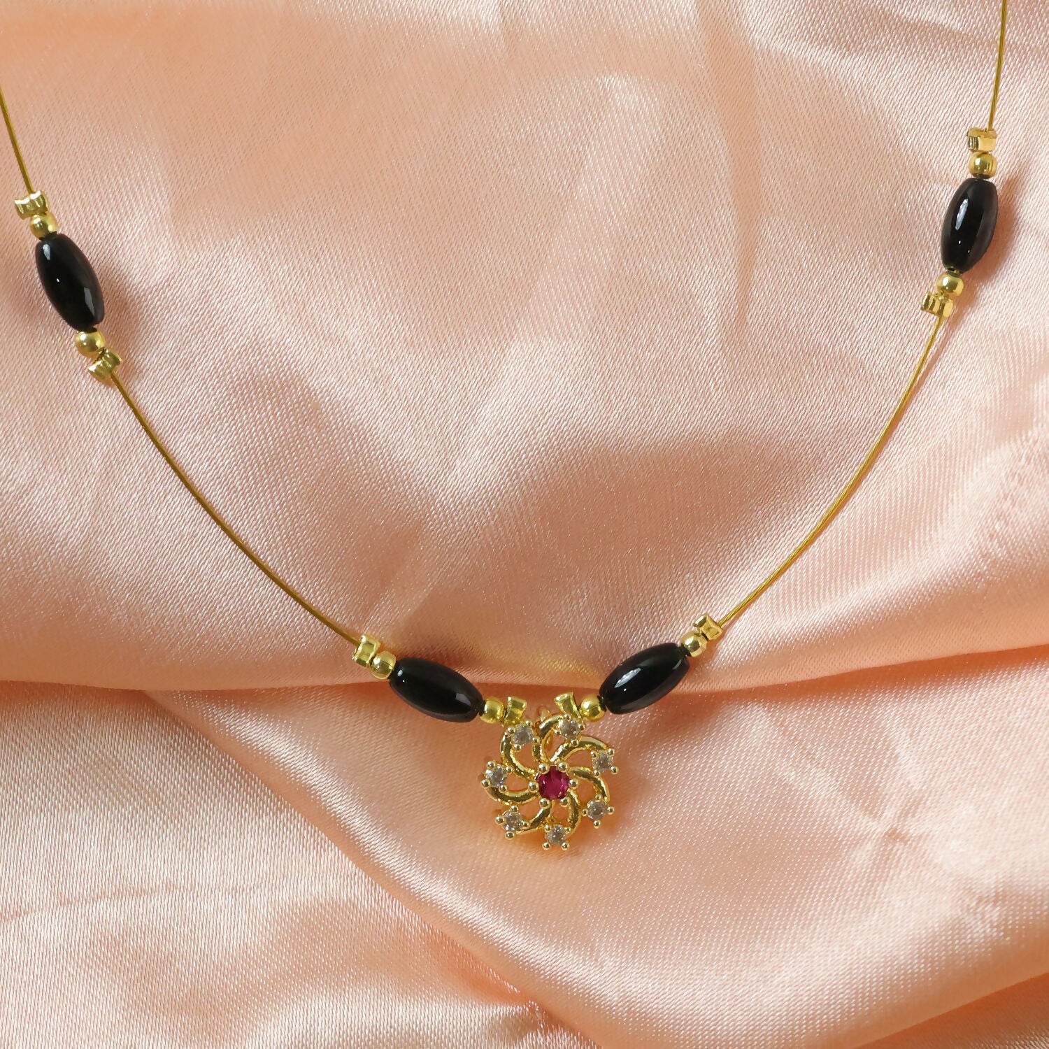 Floral Pendant Necklace with Multicolor Beads and Gemstone Design (3Pc/Set) - Image 2
