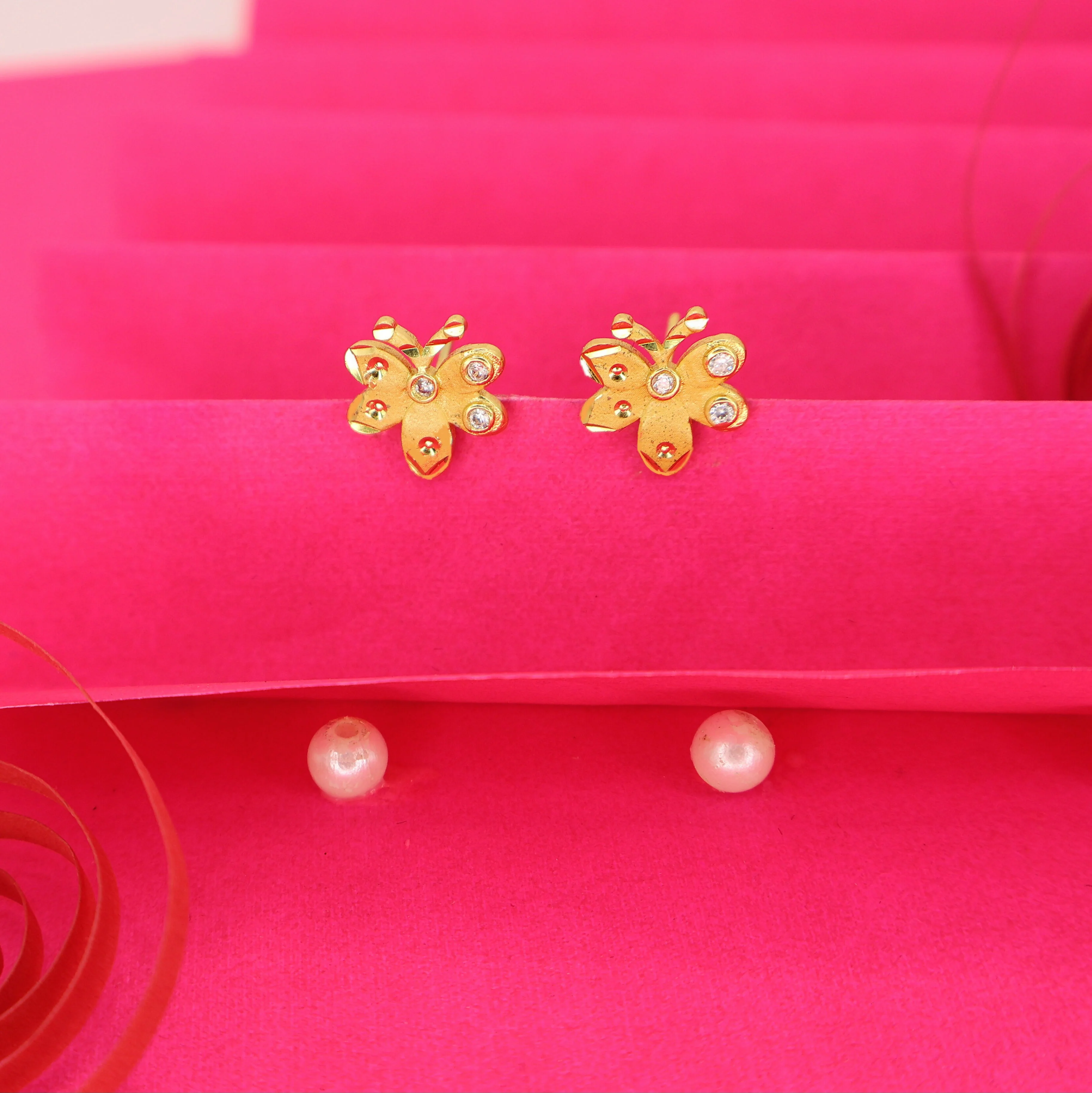 Gold Plated Floral Stud Earrings with AD for women and girls - Image 2