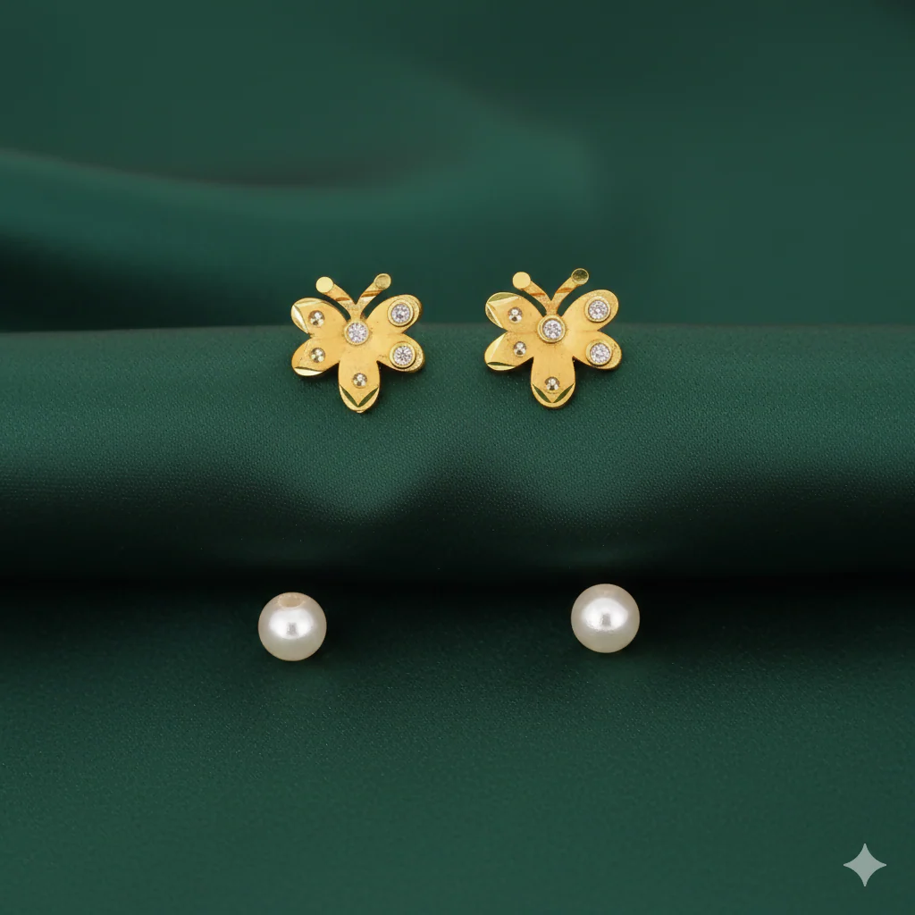 Gold Plated Floral Stud Earrings with AD for women and girls - Image 4