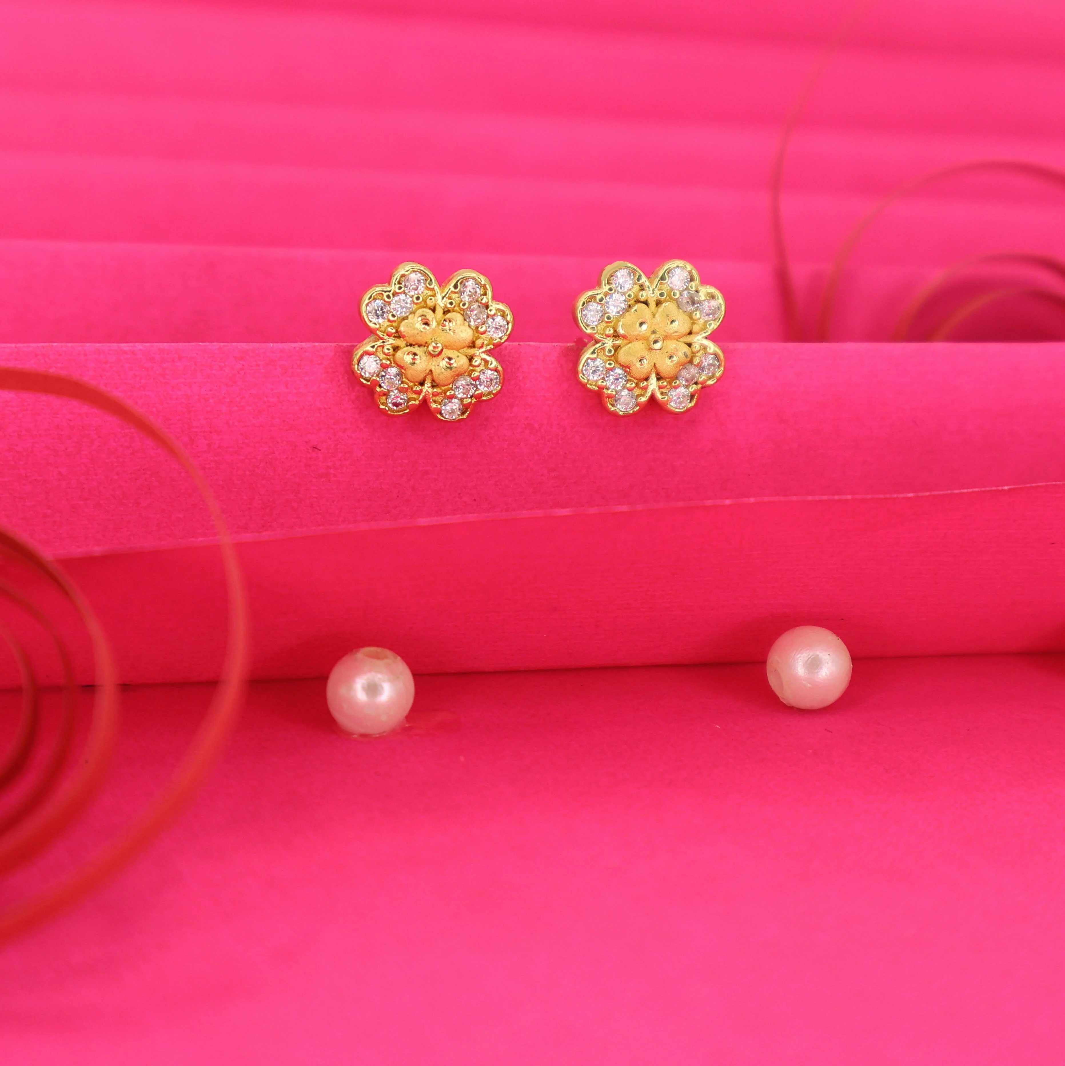 Gold Plated Four-Leaf Clover Stud Earrings with AD for women and girls - Image 2