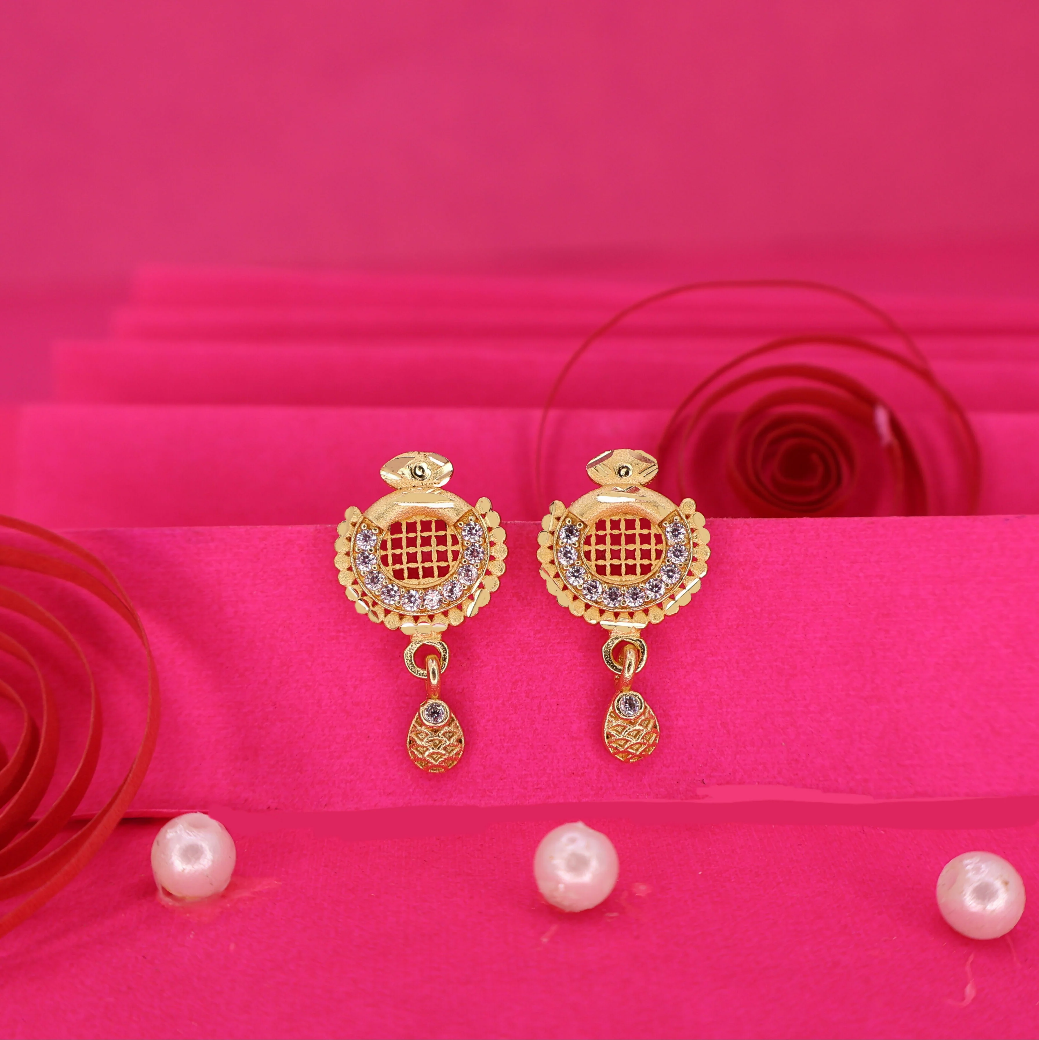 Gold Plated Grid Design Earrings with AD for women and girls - Image 2