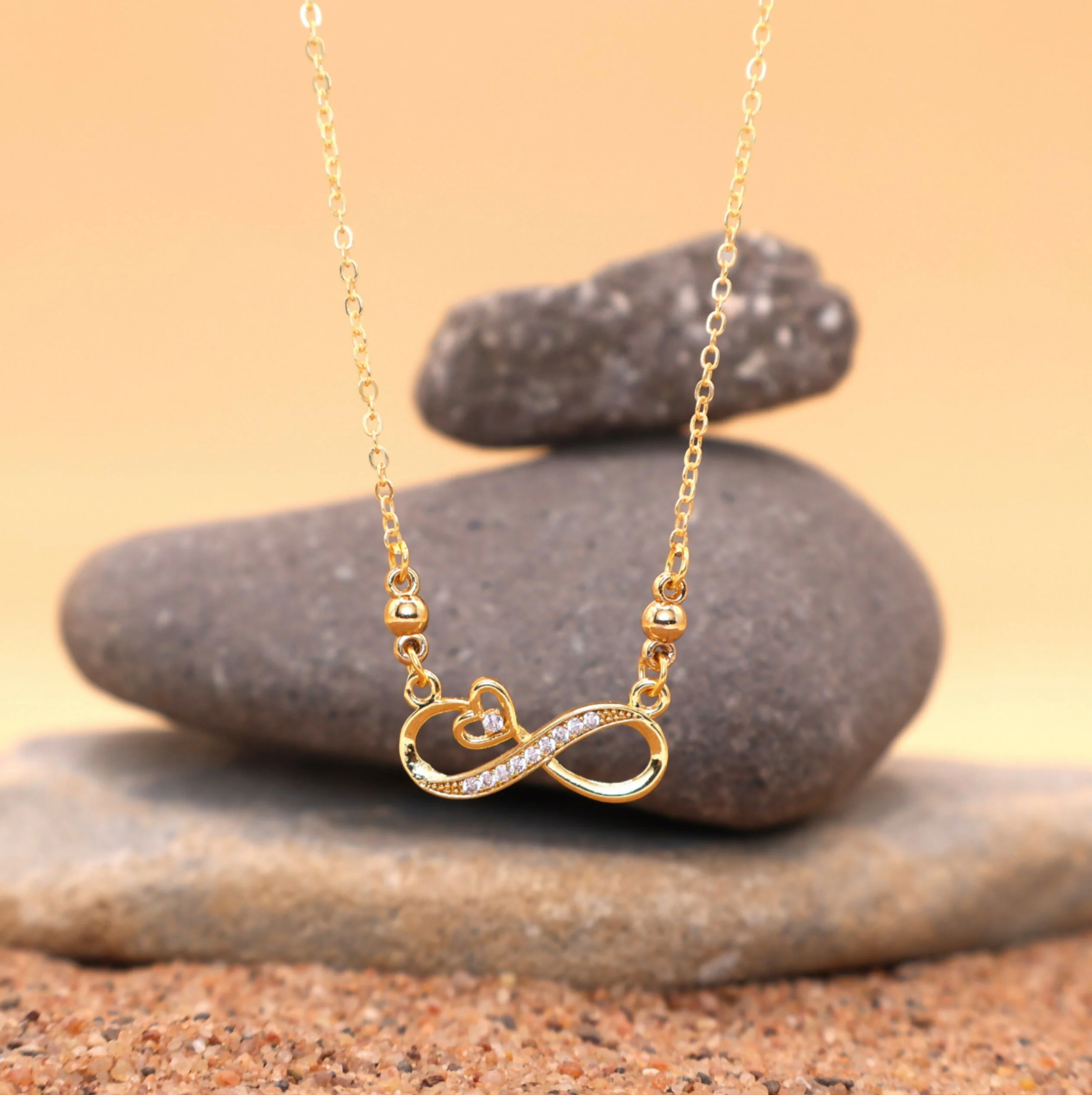 Gold Plated Heart & Infinity Necklace with AD For women and girls - Image 2
