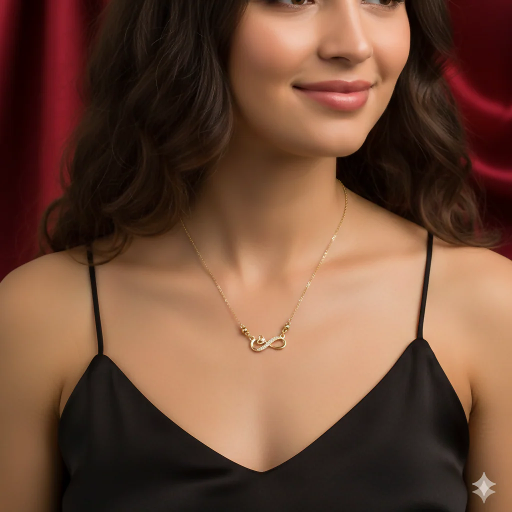 Gold Plated Heart & Infinity Necklace with AD For women and girls - Image 3