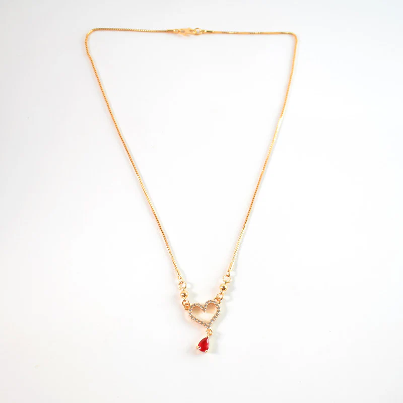 Gold-Plated Heart Pendant Necklace with Red Crystal Drop for Women - Image 5