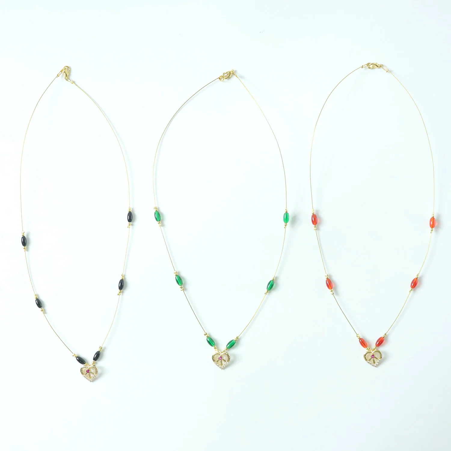 Heart Pendant Necklace with Tricolor Beads and Ruby Accent (3Pc/Set) - Image 6