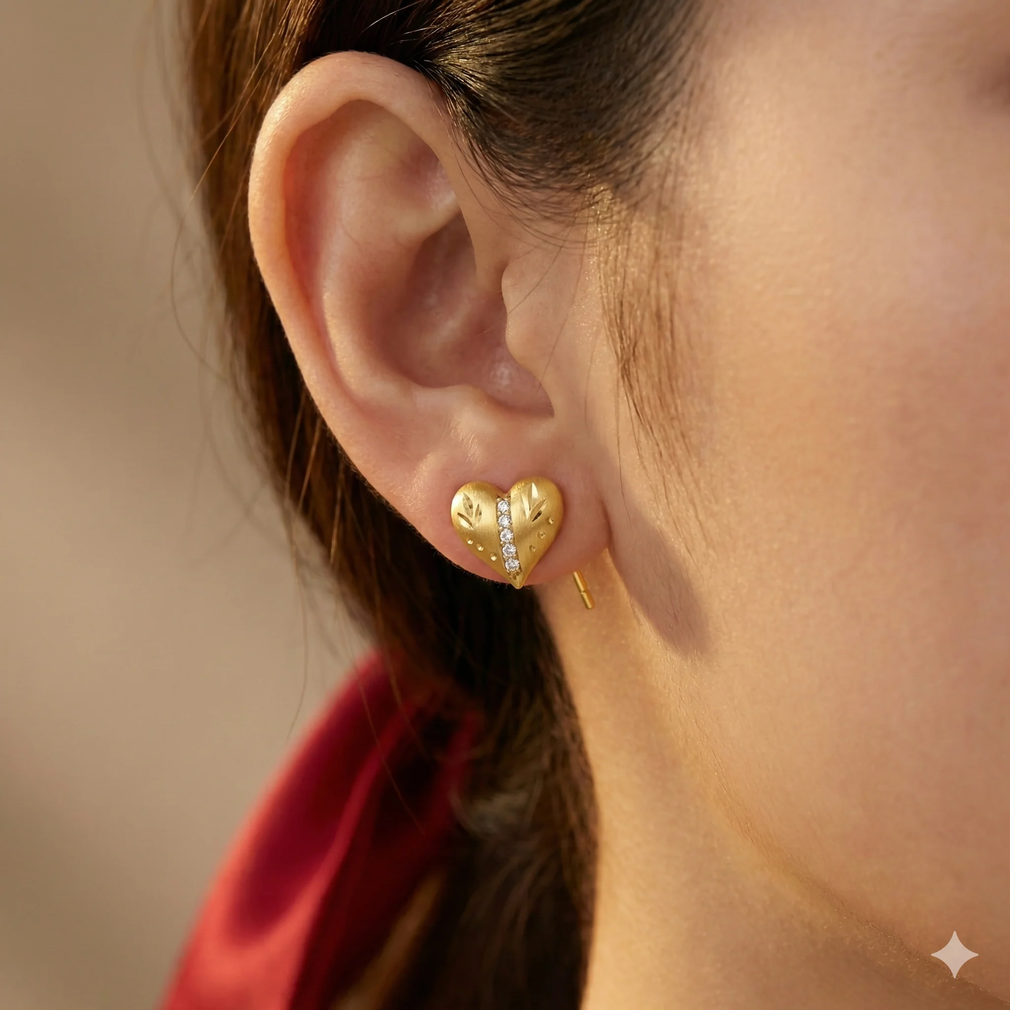 Gold Plated Heart Stud Earrings with AD for women and girls - Image 2