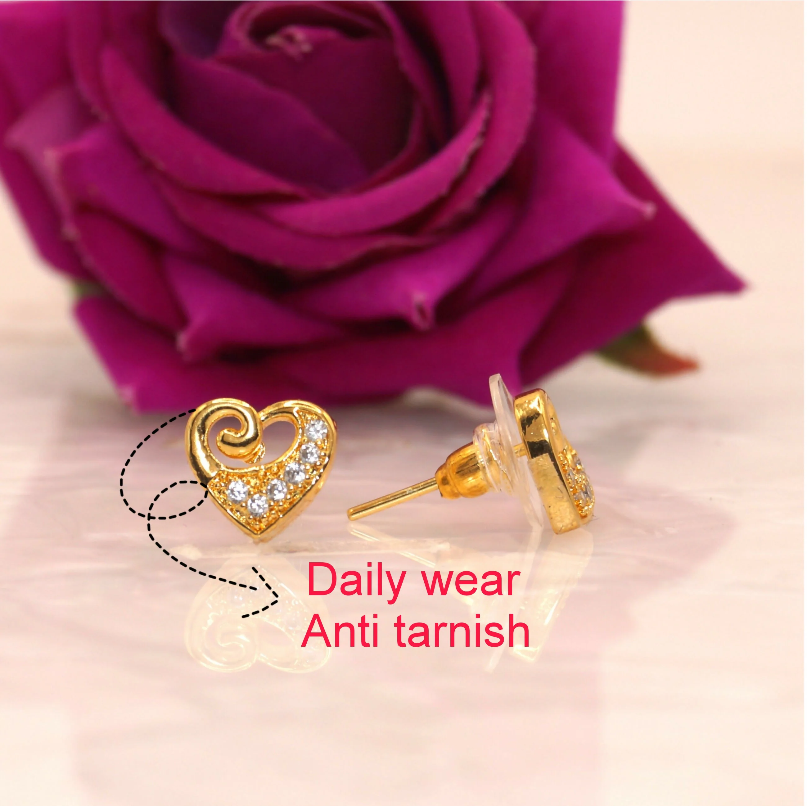 Gold-Plated Heart Stud Earrings with AD for women & girls - Image 3