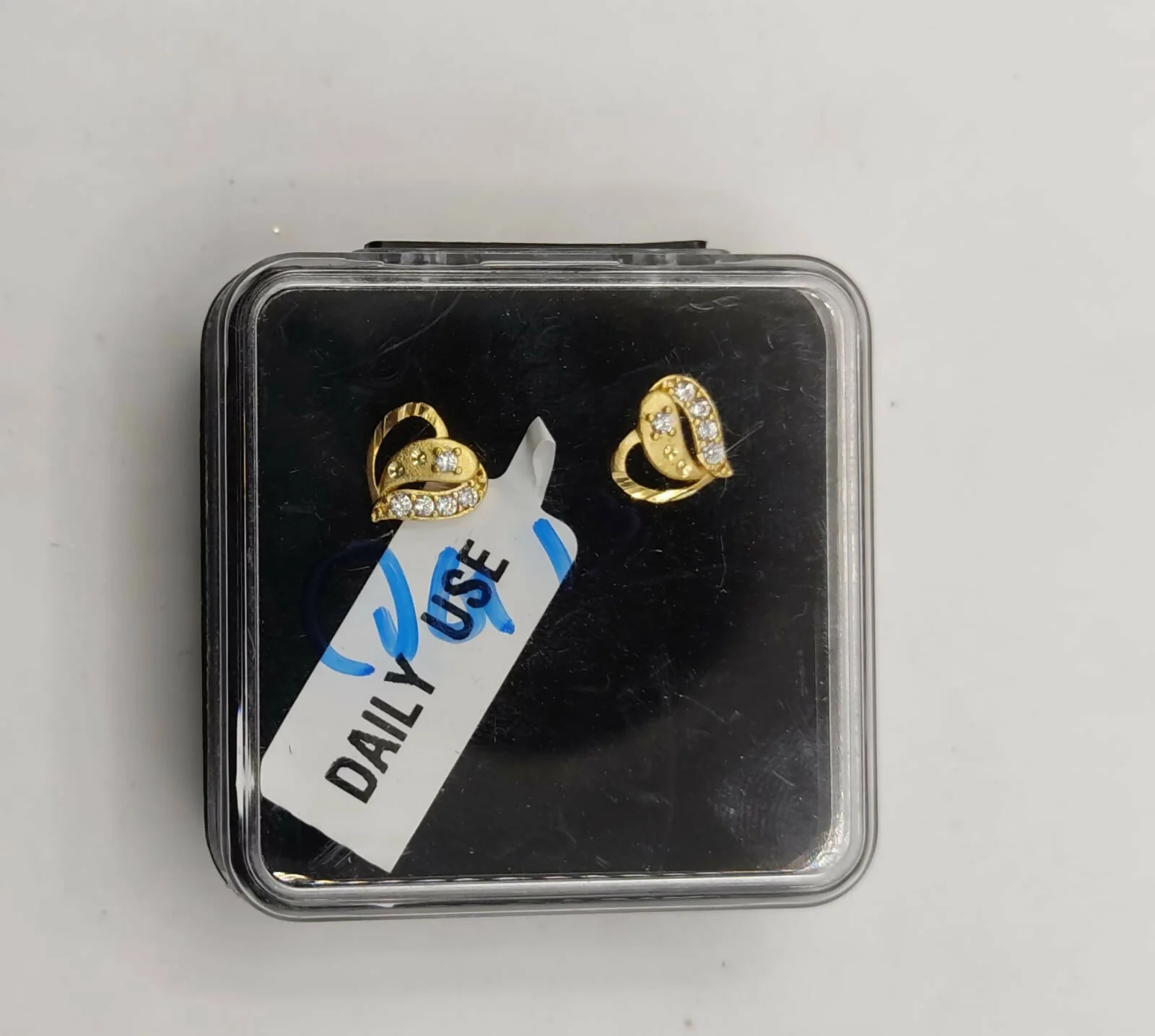 Gold Plated Heart Stud Earrings with Sparkling AD for women and girls - Image 5