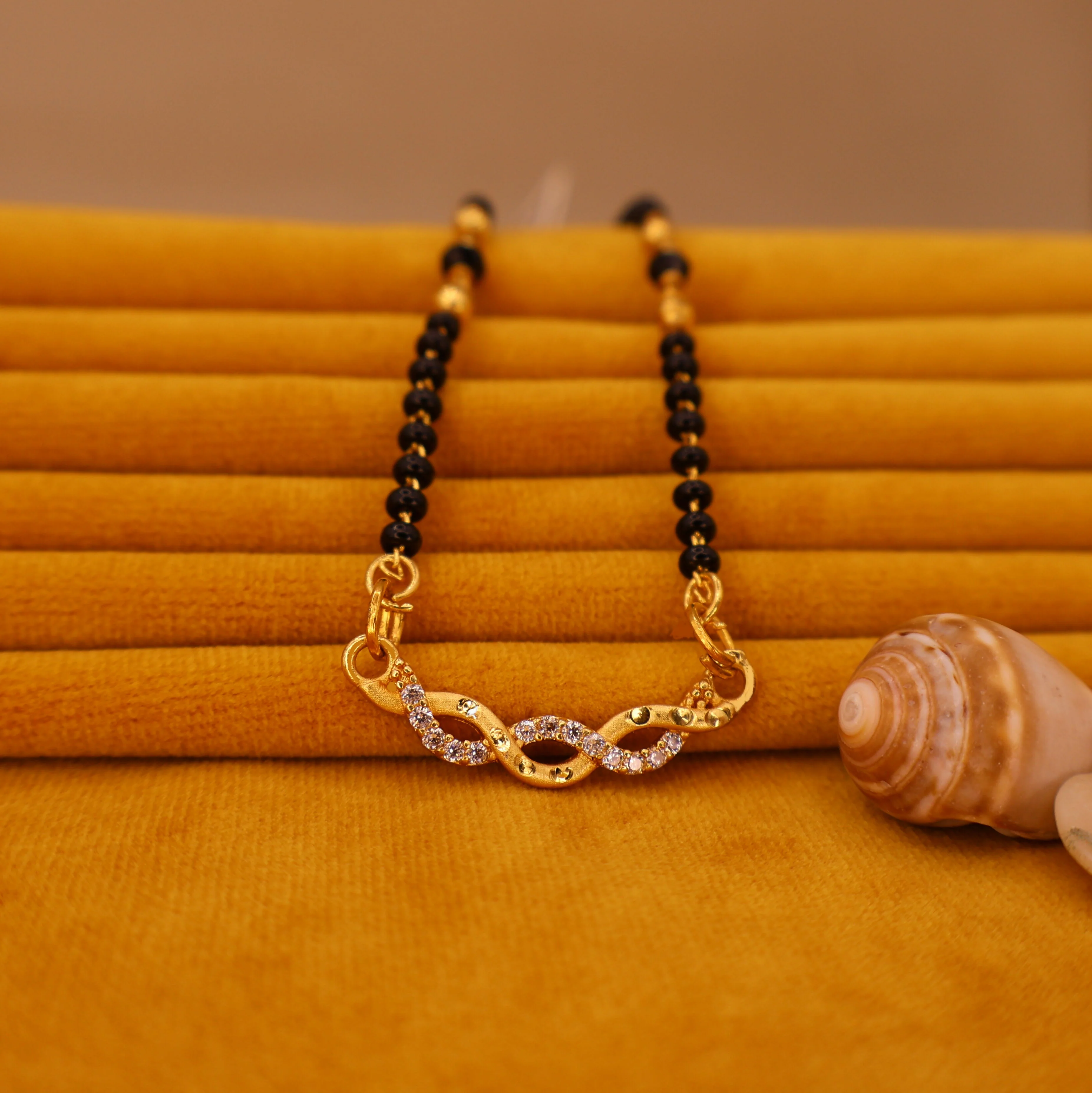 Gold Plated Infinity AD Mangalsutra with Black Beads - Image 2