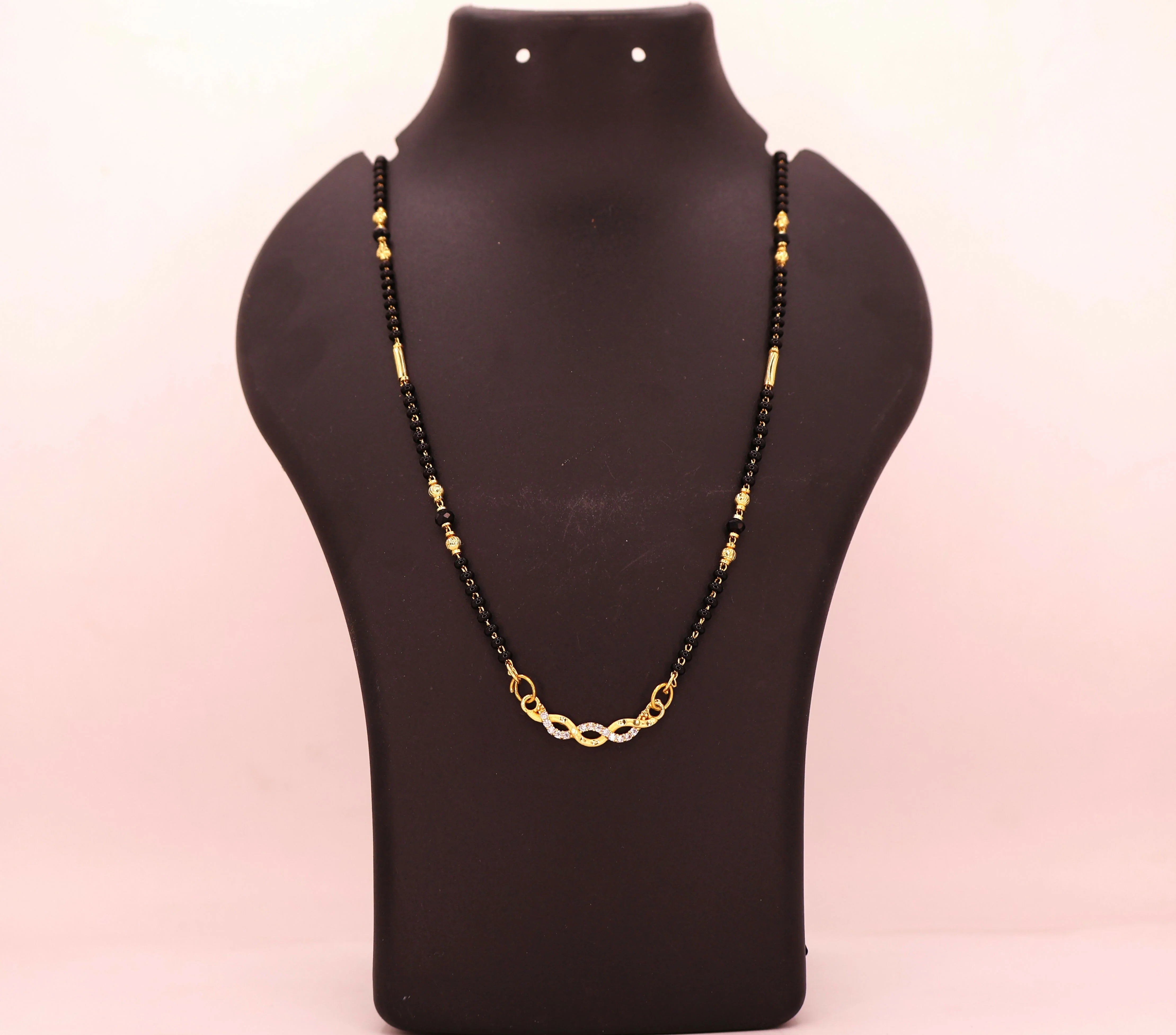 Gold Plated Infinity AD Mangalsutra with Black Beads - Image 4