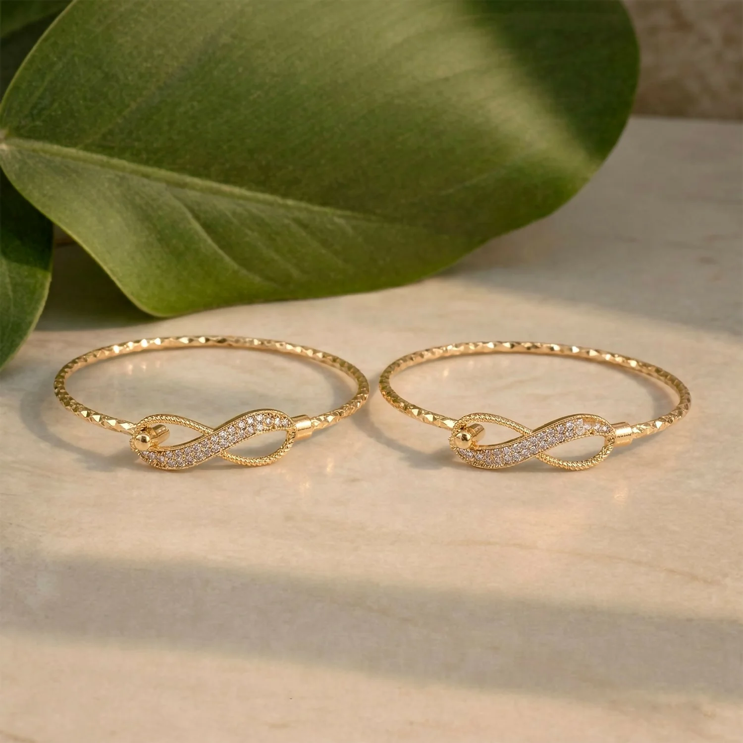 Gold Plated Infinity Design Stone Bracelet Pair - Image 2