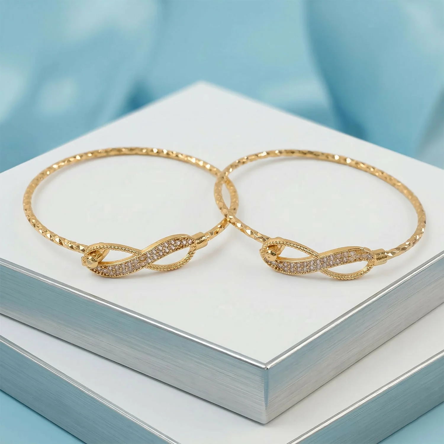 Gold Plated Infinity Design Stone Bracelet Pair - Image 3