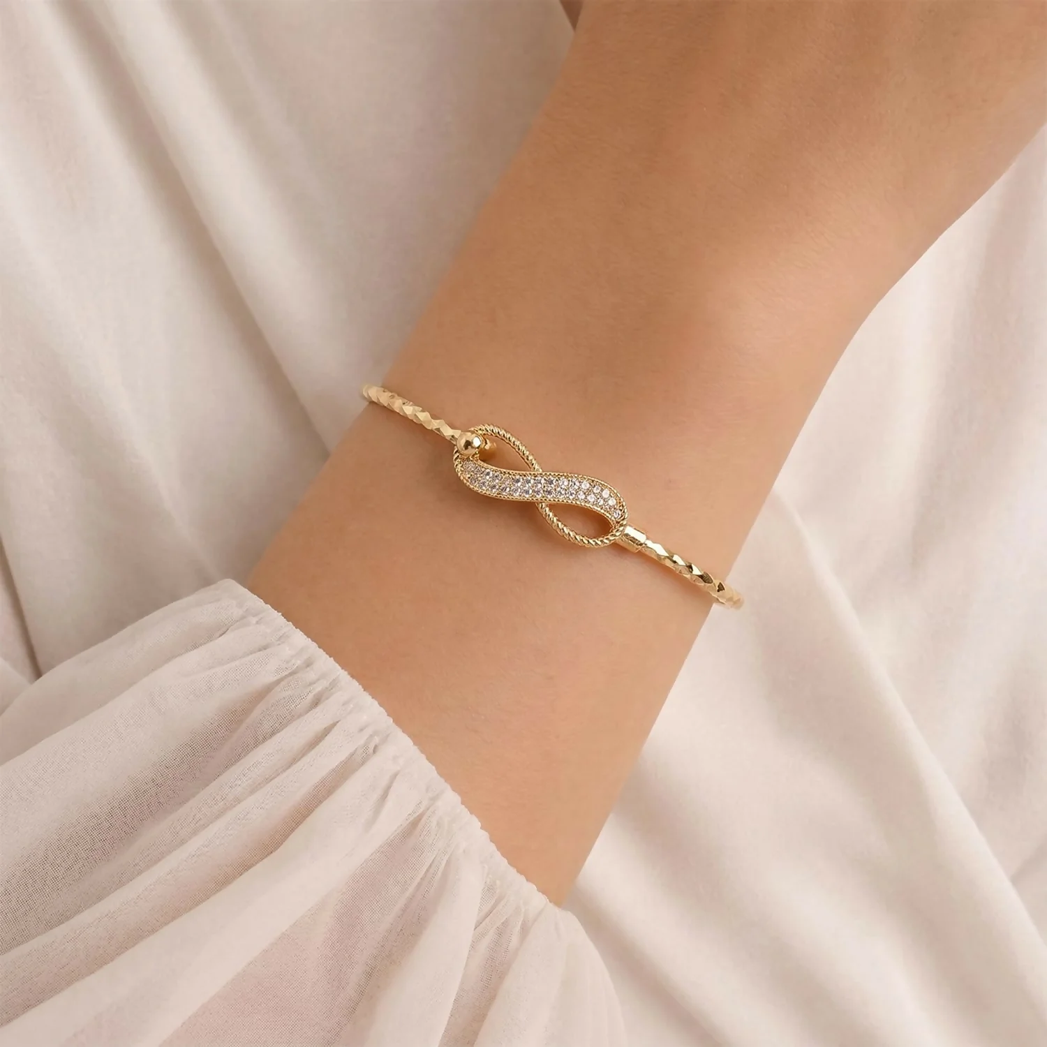 Gold Plated Infinity Design Stone Bracelet Pair - Image 4