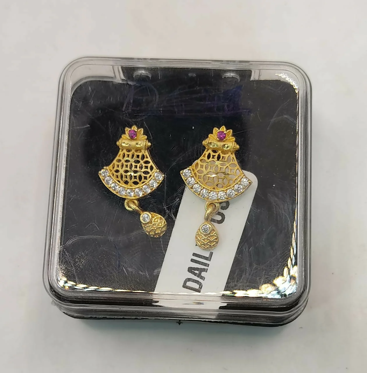 Gold Plated Jali Work & AD Stud Earrings for women and girls - Image 5