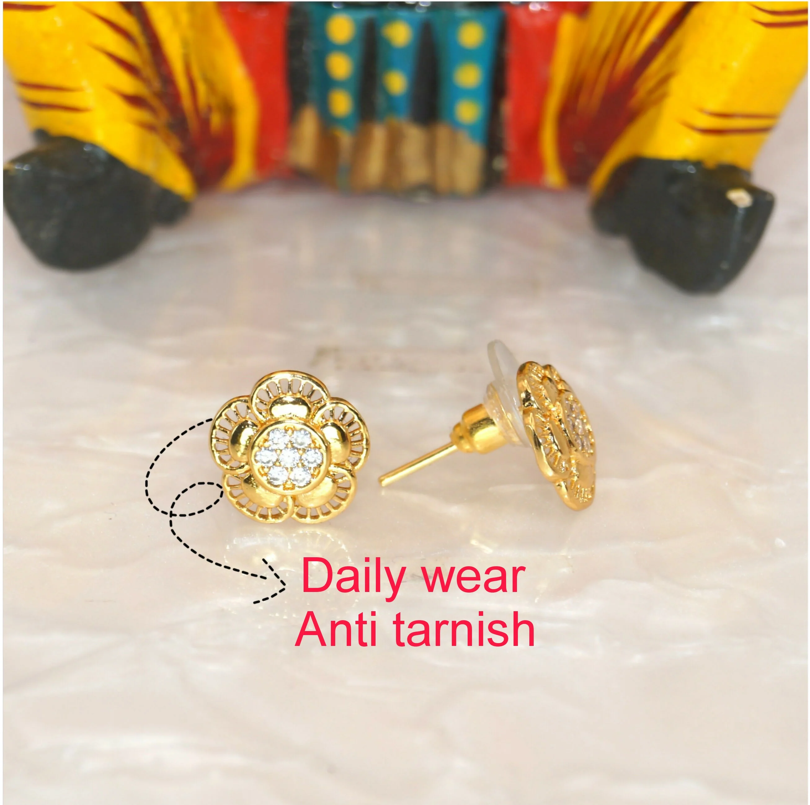 Gold-Plated Layered Flower Stud Earrings with AD for women & girls - Image 3