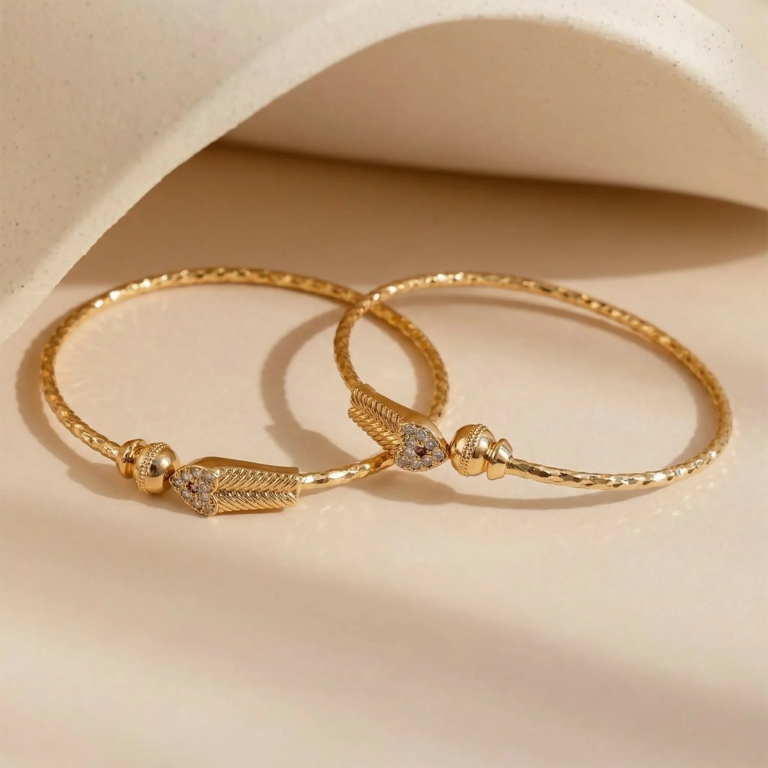 Gold Plated Leaf Design Openable Bracelet Pair - Image 2