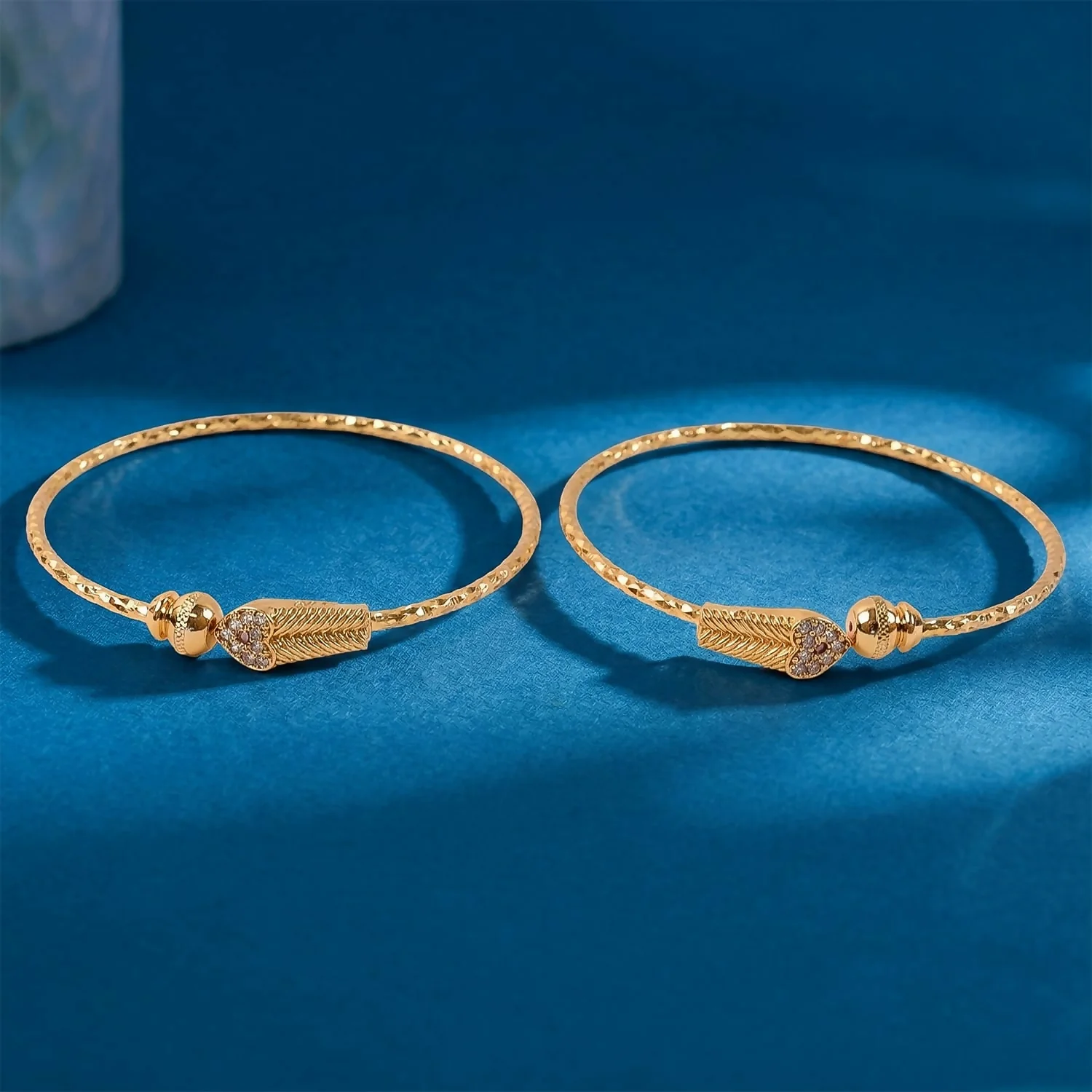 Gold Plated Leaf Design Openable Bracelet Pair - Image 3