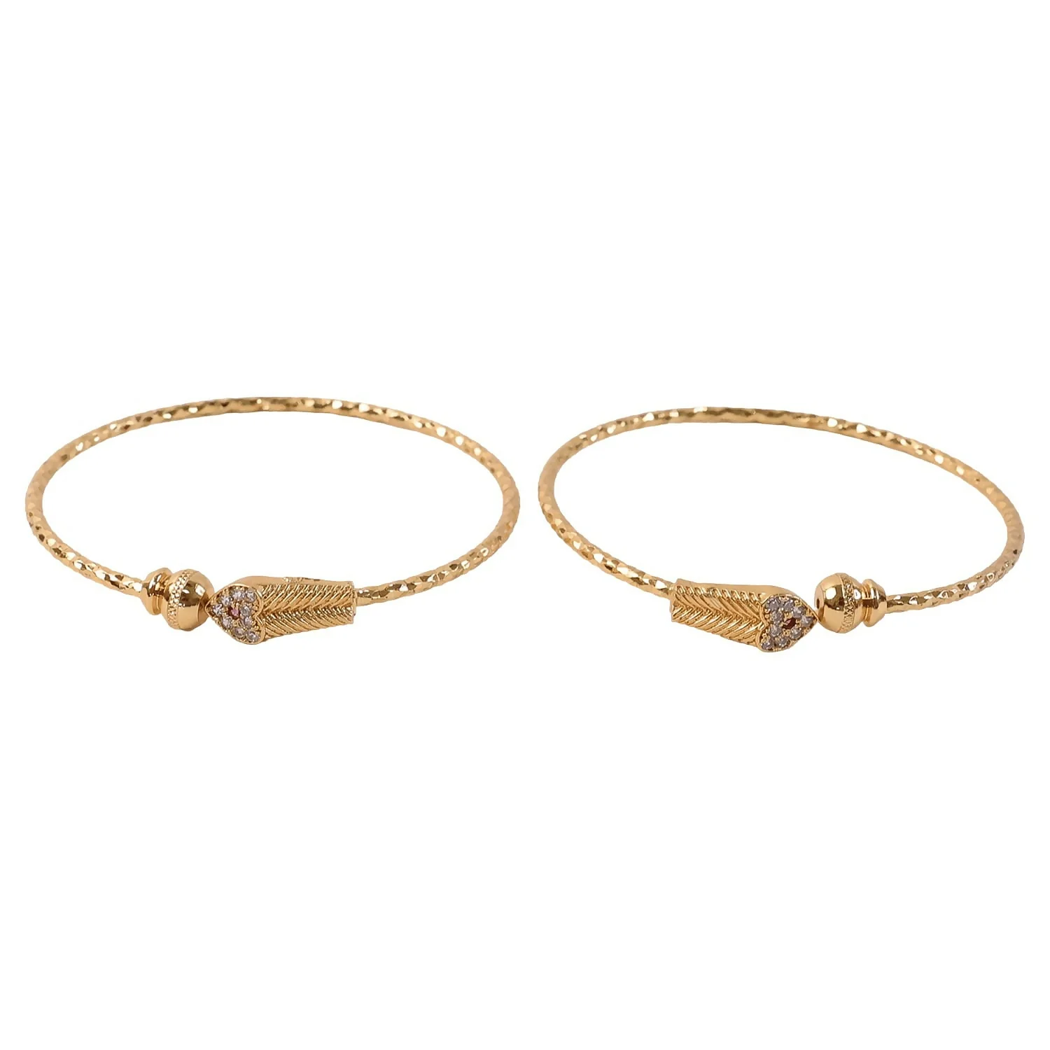 Gold Plated Leaf Design Openable Bracelet Pair - Image 5