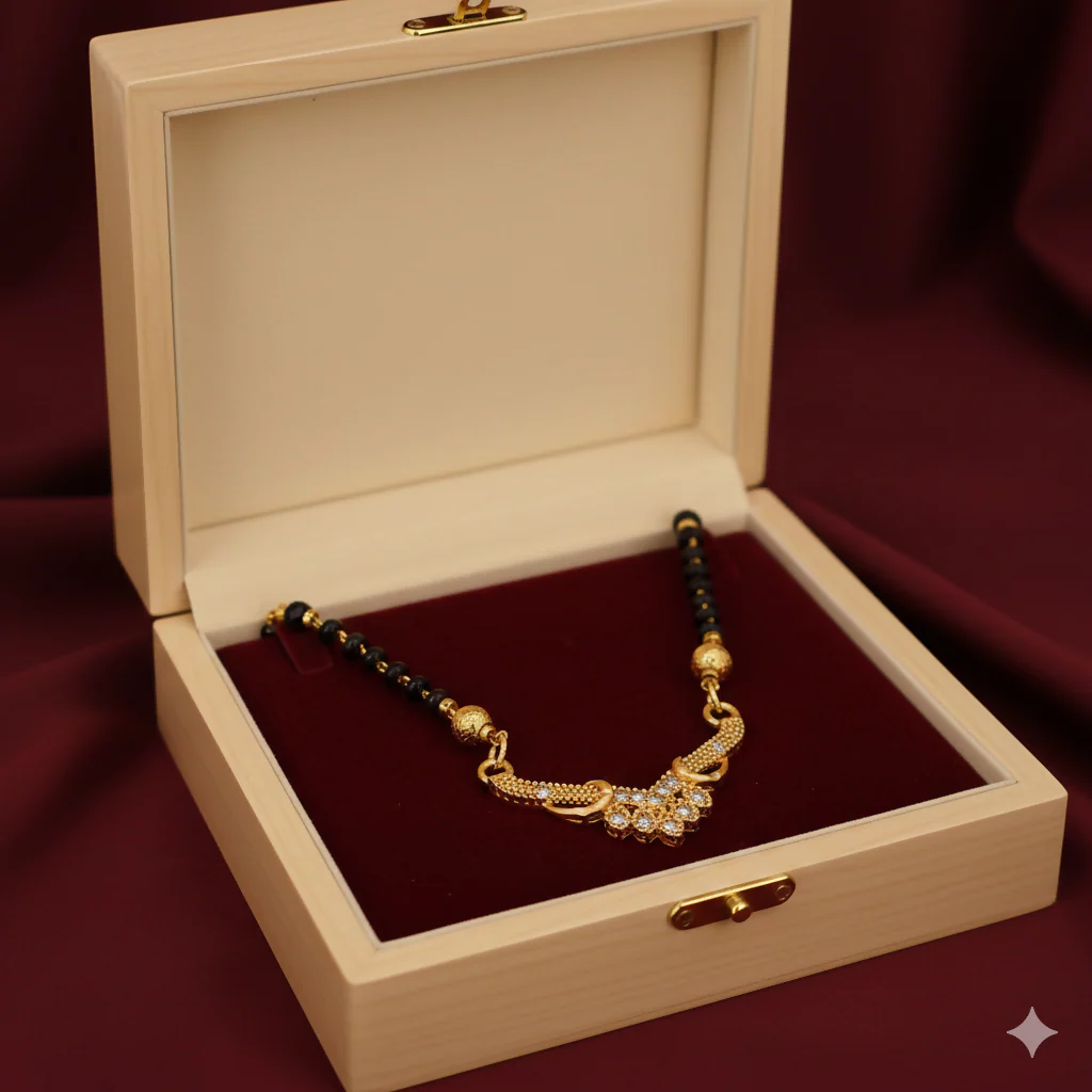 Gold Plated Mangalsutra with AD Floral Pendant - Image 2