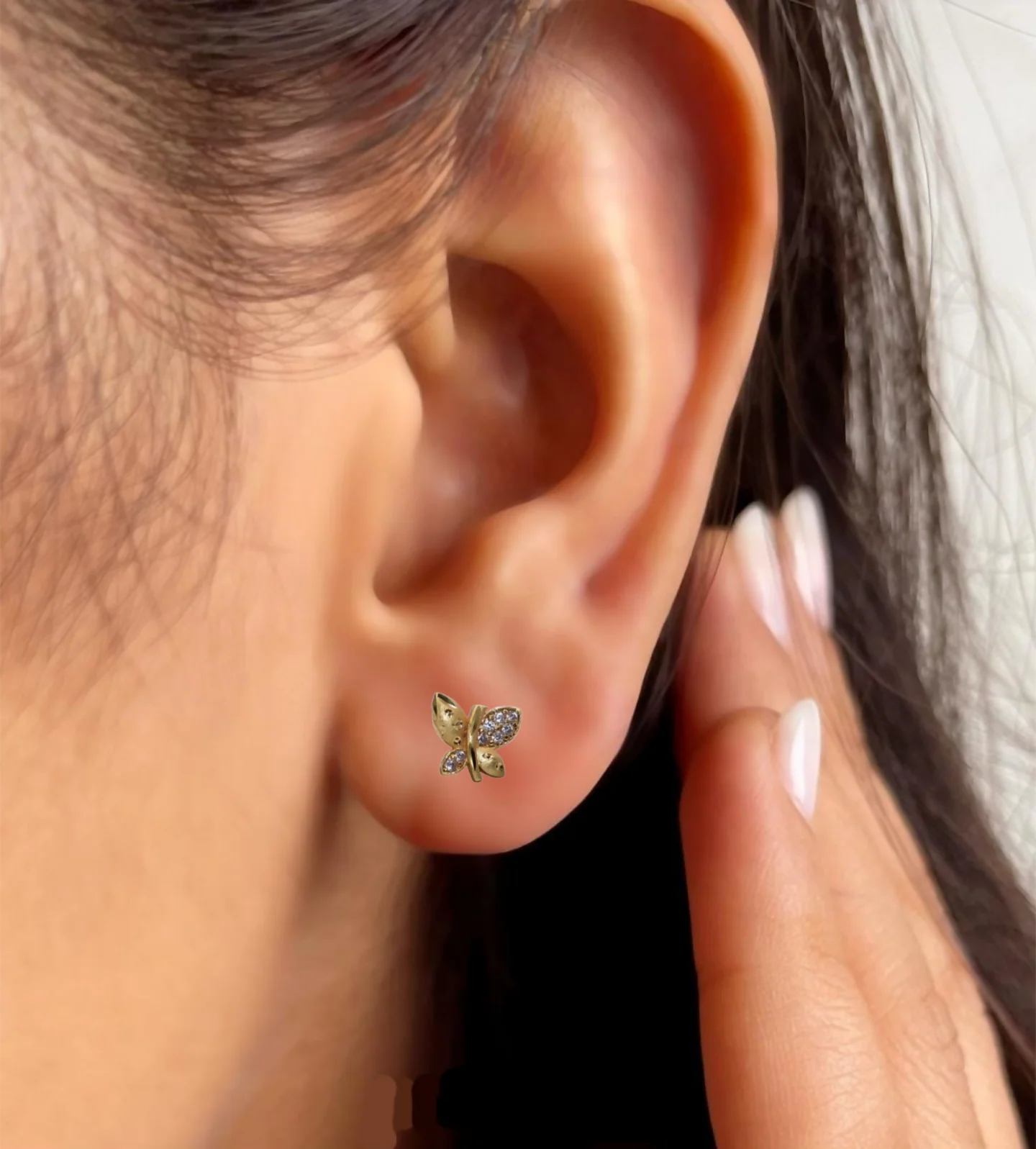Gold Plated Matte Butterfly earing Studs with AD for women and girls - Image 3