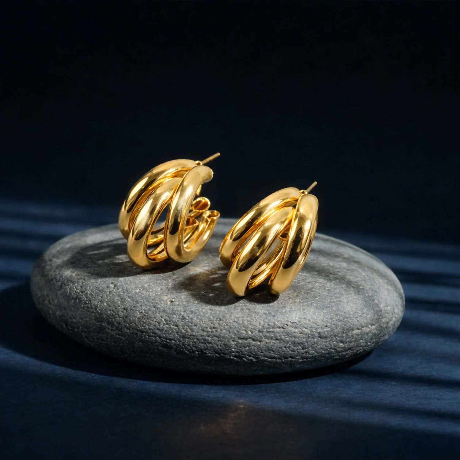 Gold Plated Multi Layer Hoop Earrings for Women & Girls – Stylish Chunky Hoop Fashion Earrings - Image 2
