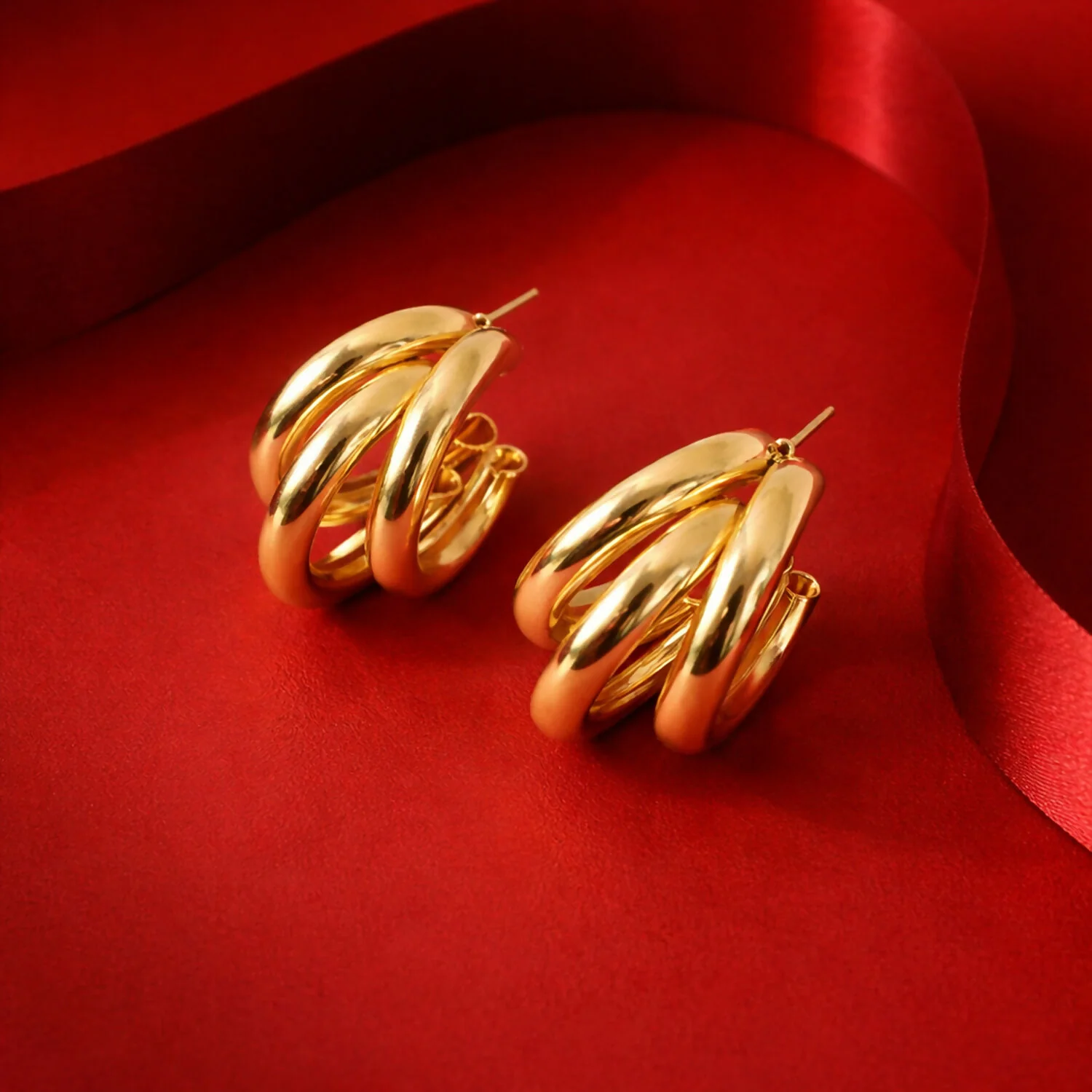 Gold Plated Multi Layer Hoop Earrings for Women & Girls – Stylish Chunky Hoop Fashion Earrings - Image 3