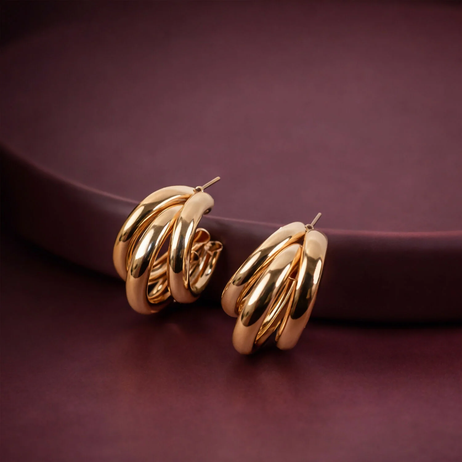 Gold Plated Multi Layer Hoop Earrings for Women & Girls – Stylish Chunky Hoop Fashion Earrings - Image 4