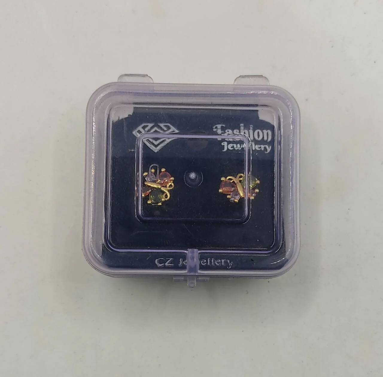 "Gold Plated Multicolored AD Butterfly Stud Earrings" for women and girls - Image 6
