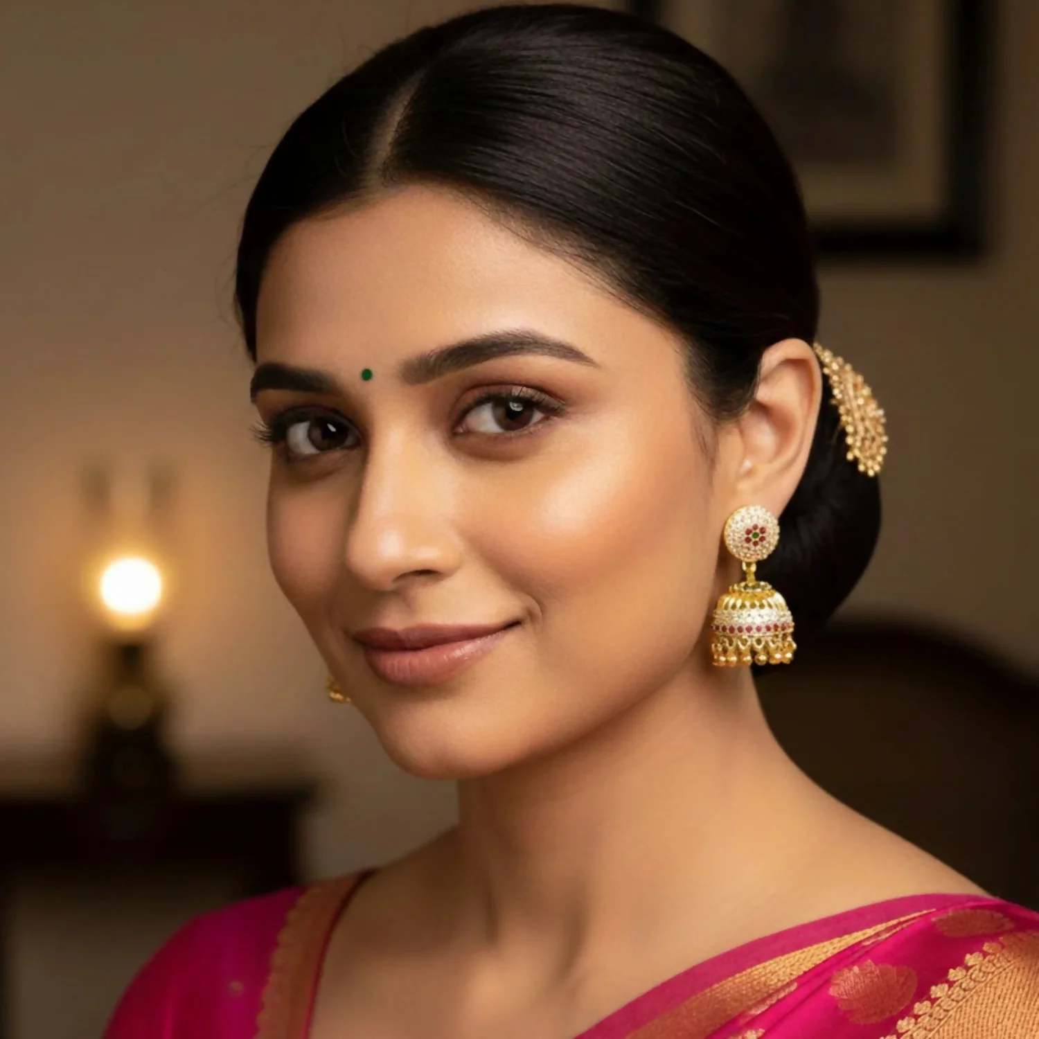 Gold-Plated Multicolour Ad Stone Studded Traditional Jhumka Earrings for Women - Image 5