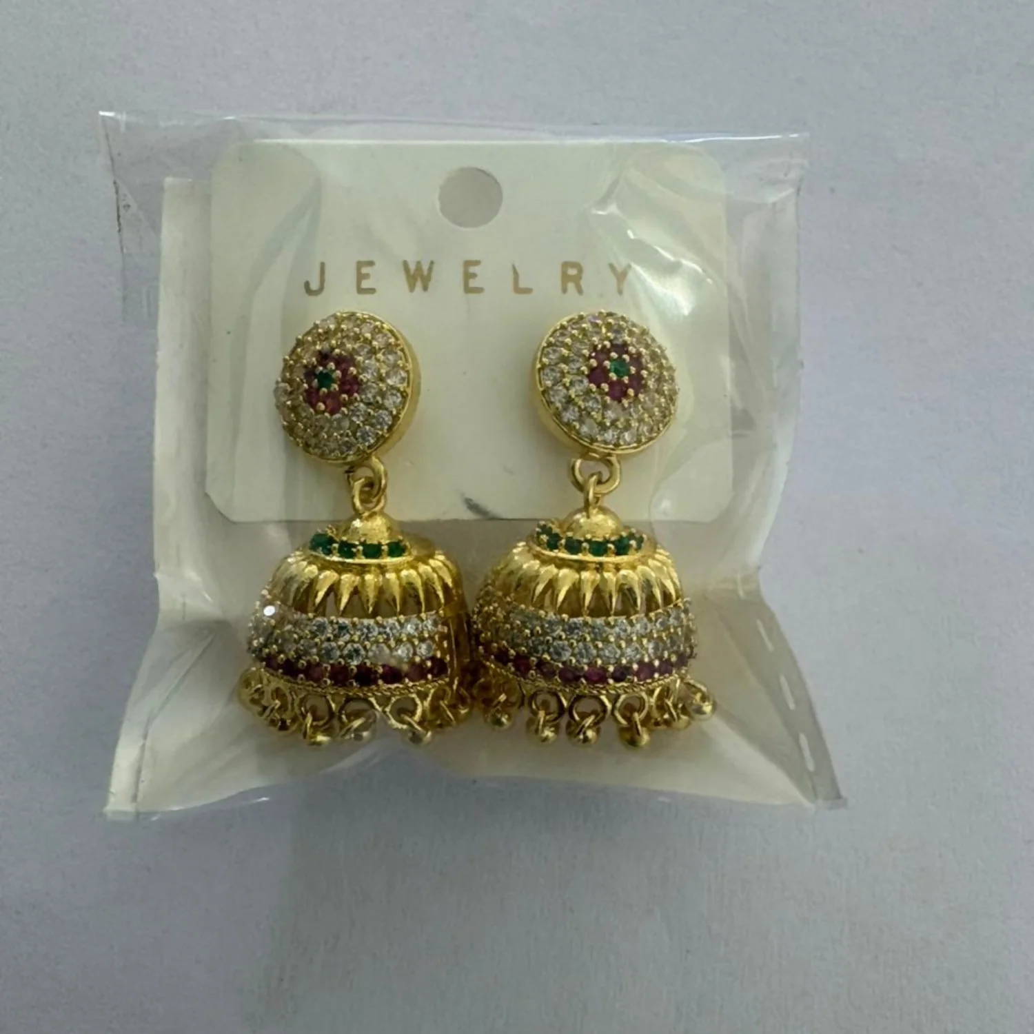 Gold-Plated Multicolour Ad Stone Studded Traditional Jhumka Earrings for Women - Image 6