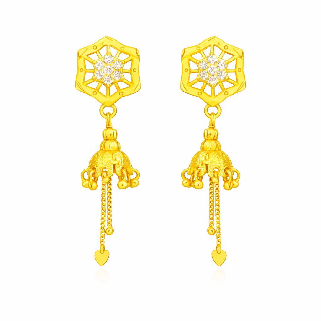 Gold Plated Octagon Star Design Jhumki Earrings - Image 3